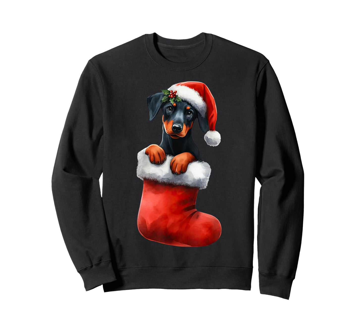 Doberman Pinscher In Sock Christmas Santa Hat Xmas Dog Lover T-Shirt