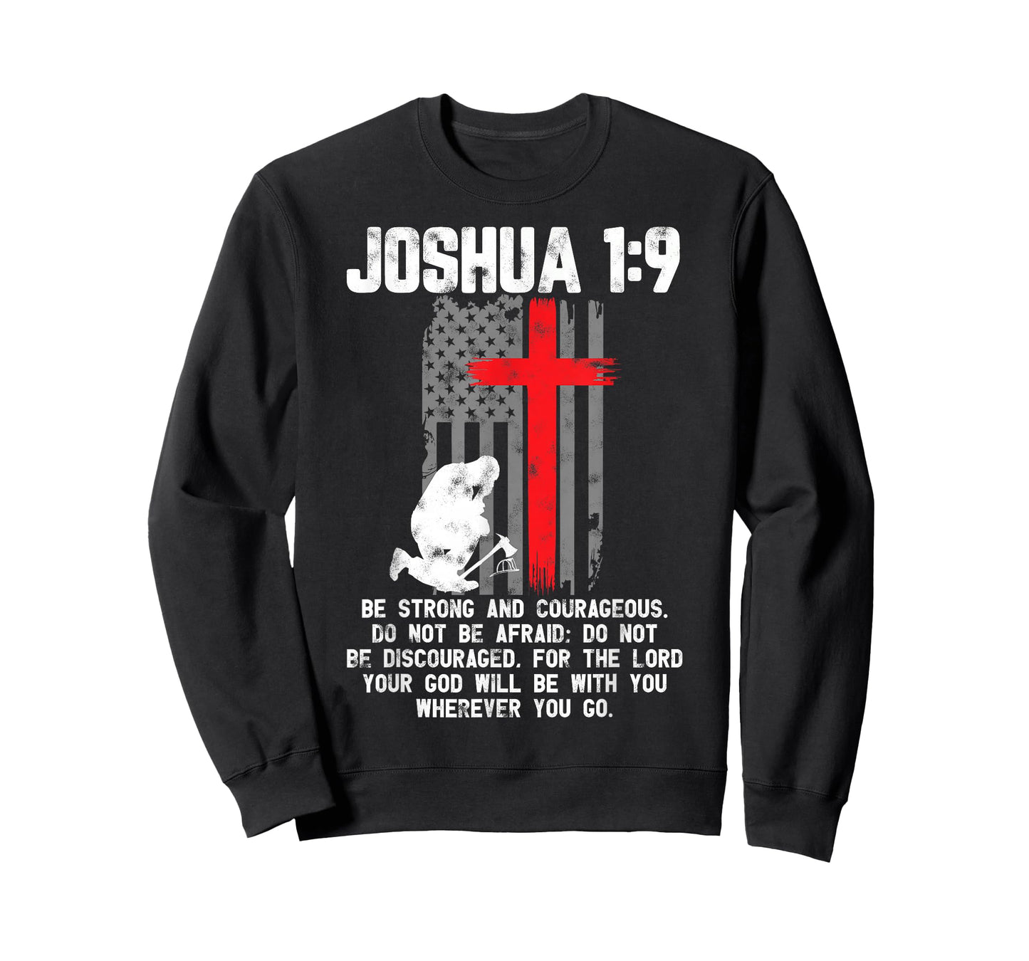 Thin Red Line Firefighter Cross Bible Verse Christian T-Shirt Small
