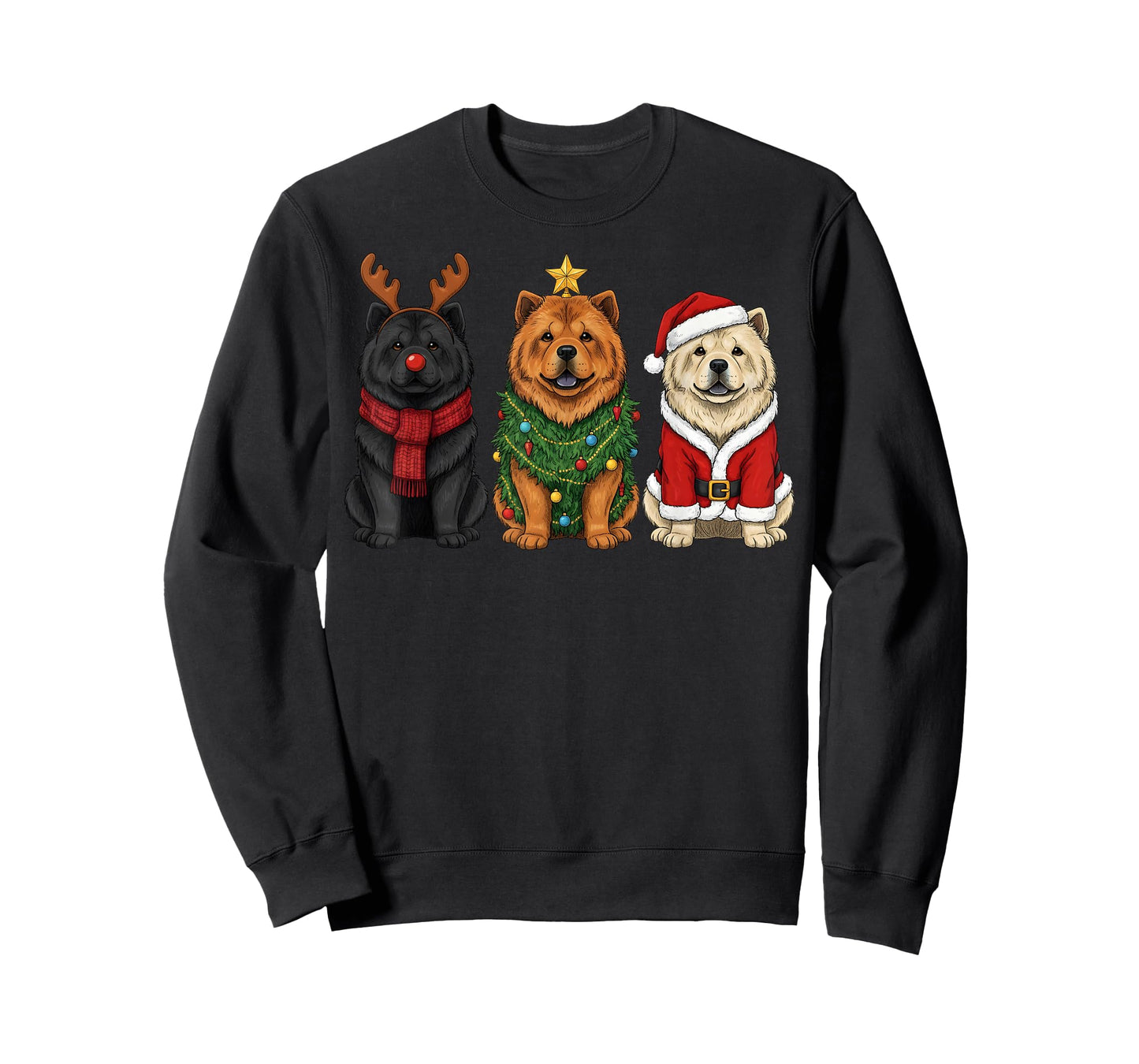 Retro Christmas Chow Chow Santa Reindeer Dog Lover T-Shirt