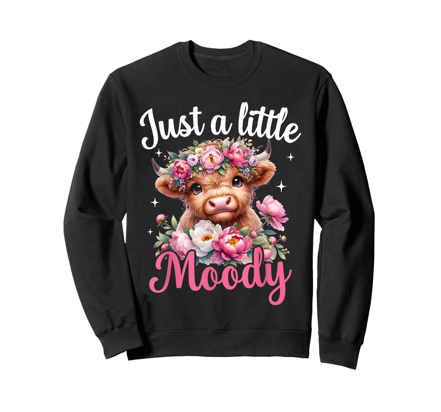 Just A Little Moody Highland Cow Flower Girls Women Cow Farm T-Shirt