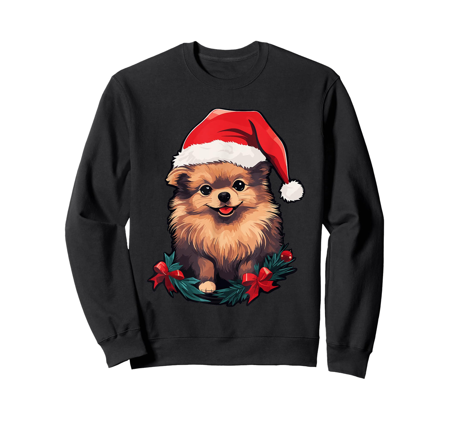 Cute Pomeranian Dog Christmas Santa Hat Xmas Pajama T-Shirt for Men Women Kids
