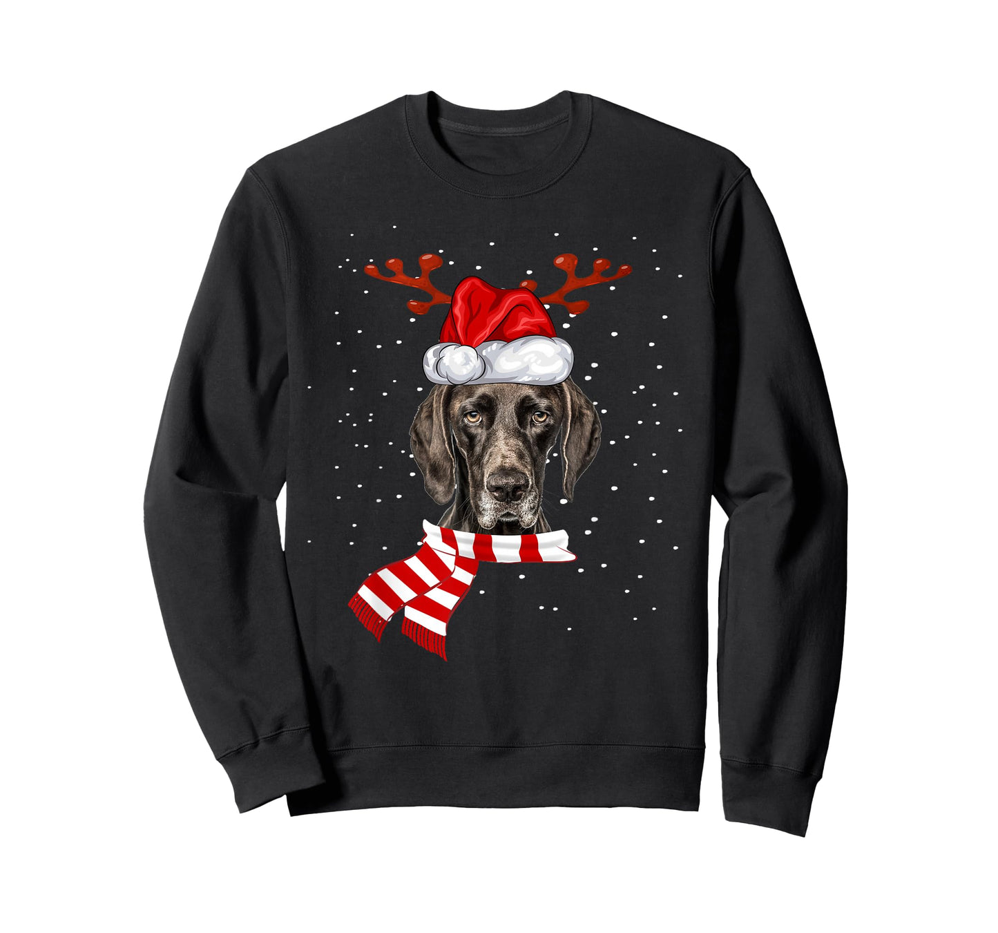 German Shorthaired Pointer Dog Antlers Santa Hat Christmas T-Shirt