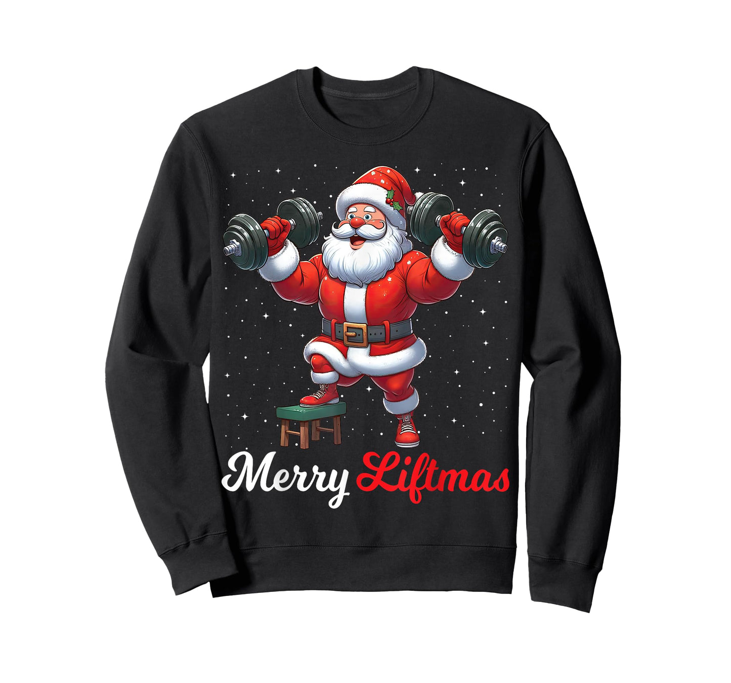 Merry Liftmas Santa Weightlifting Gym Fitness Christmas Snow T-Shirt