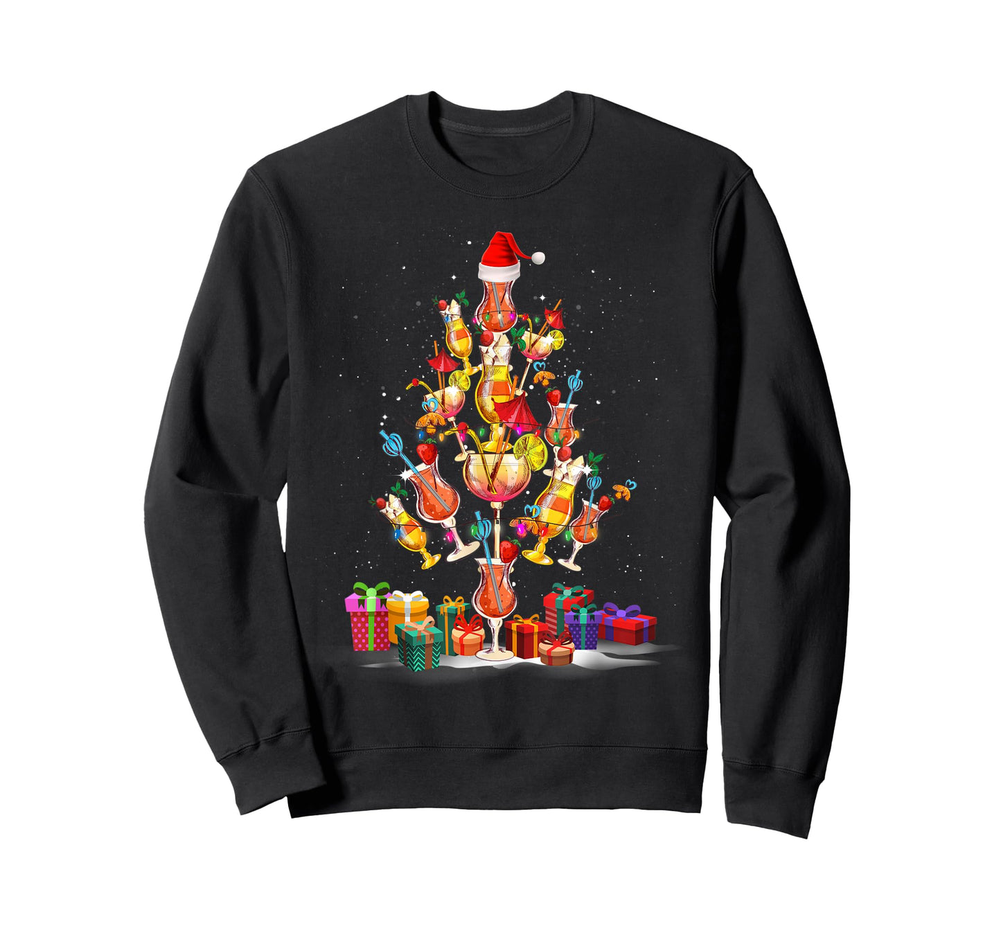 Cocktail Glasses Santa Hat Christmas Tree Drinks Xmas Pajama T-Shirt