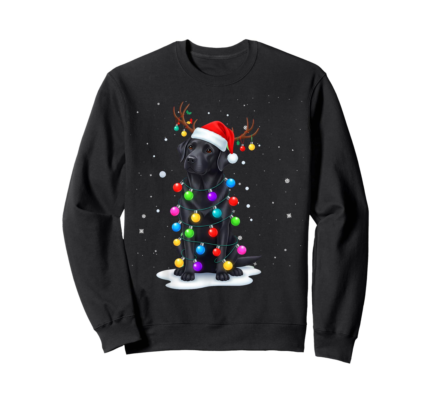 Black Lab Labrador Dog Funny Christmas Lights Reindeer Xmas T-Shirt