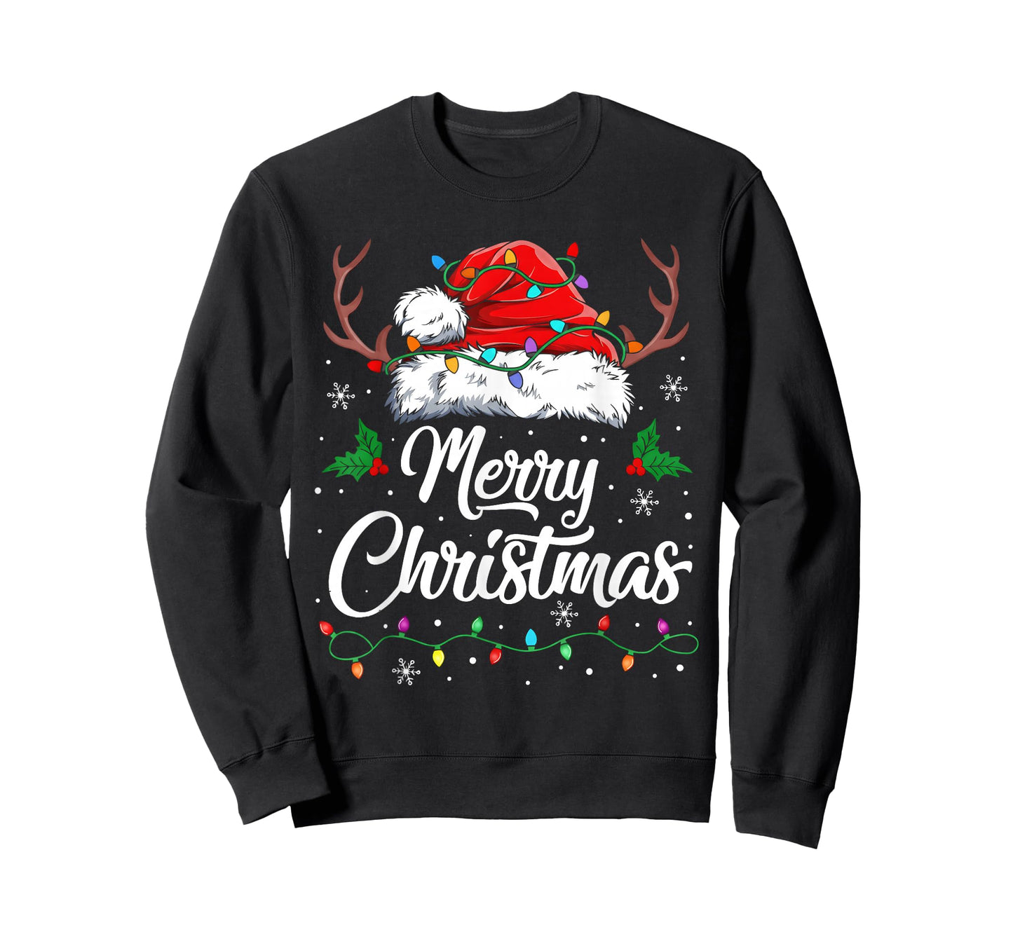 Merry Christmas Lights Red Santa Hat Xmas Family Men Women T-Shirt