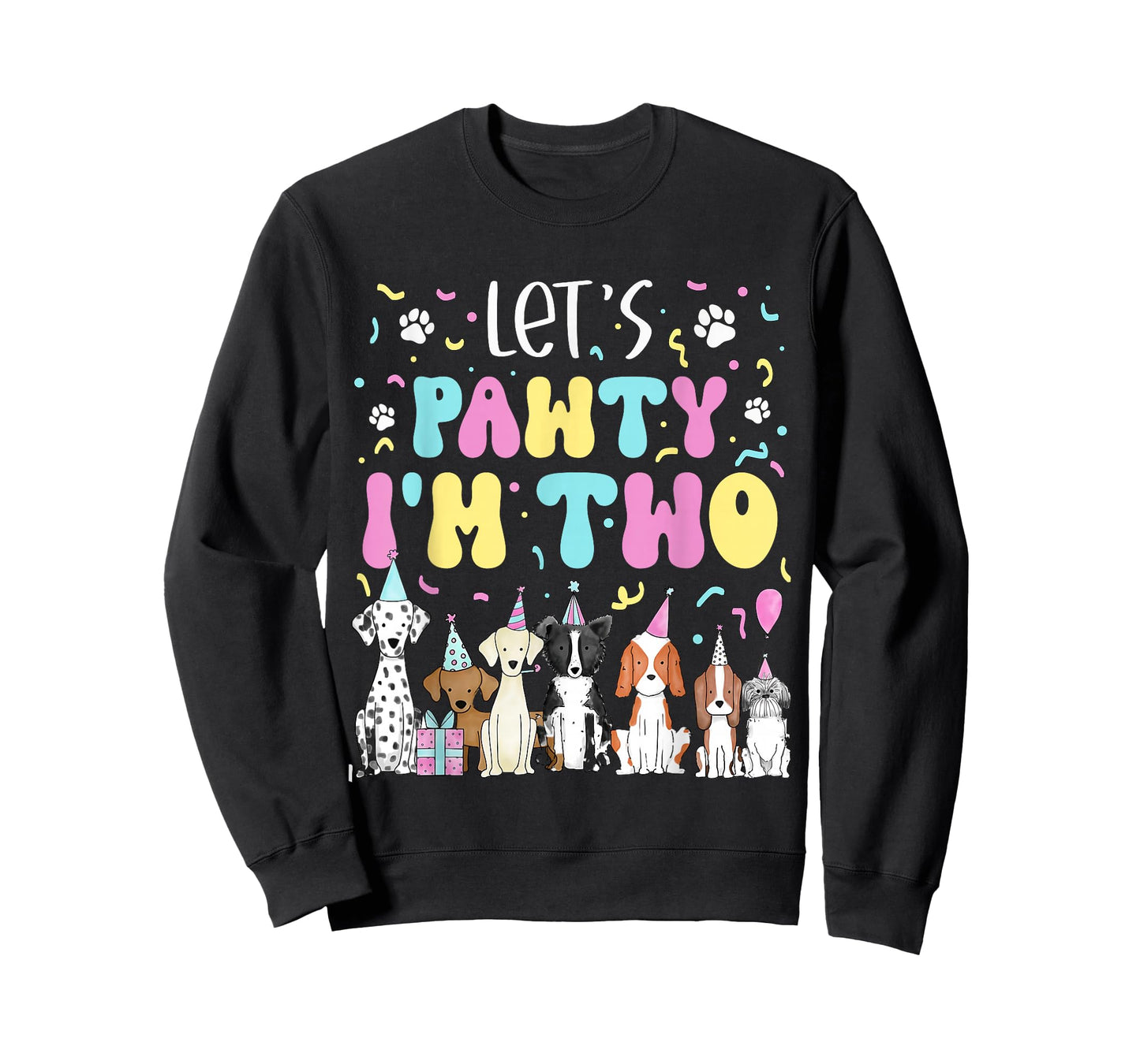 Kids Lets Pawty I'm Two Pet Puppy Dog Theme Birthday Party T-Shirt