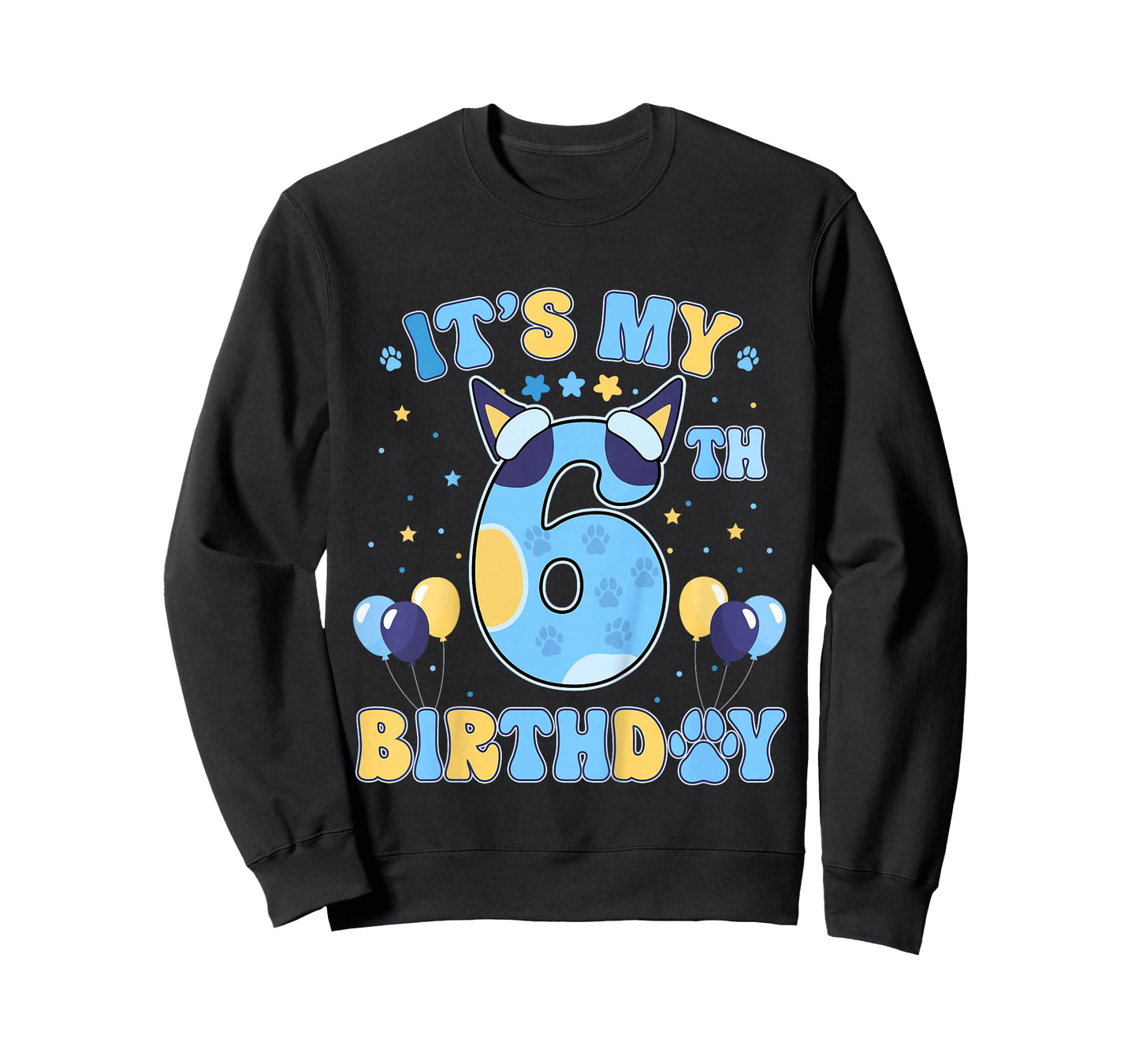Kids Its My 6th Birthday Boy Blue Dog Theme Party Cool 6 Year Old T-Shirt