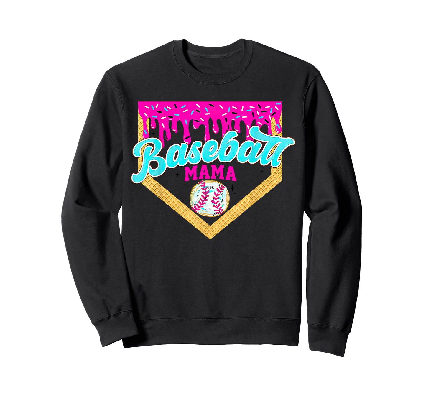 Baseball Mama Baseball Ice Cream Dripping Baseball Home Drip T-Shirt
