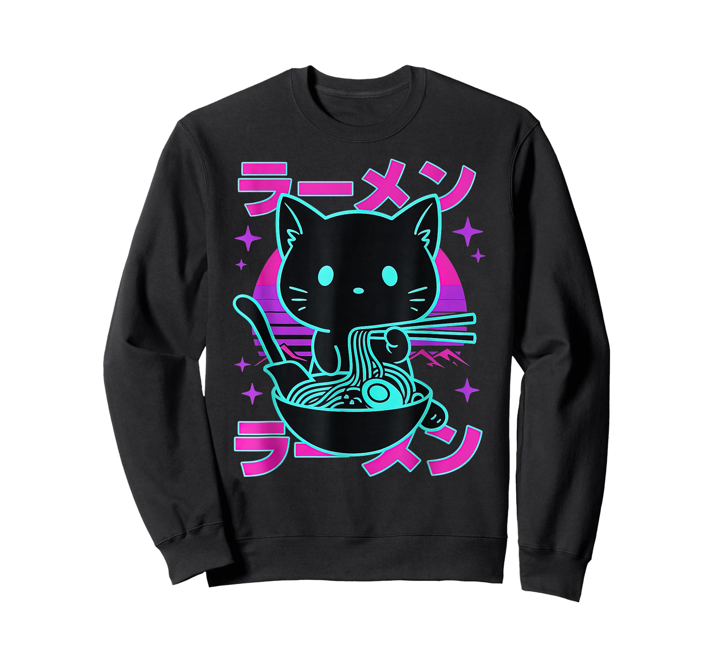 Ramen Cat Retro Sunset Funny Noodle Lover Graphic T-Shirt