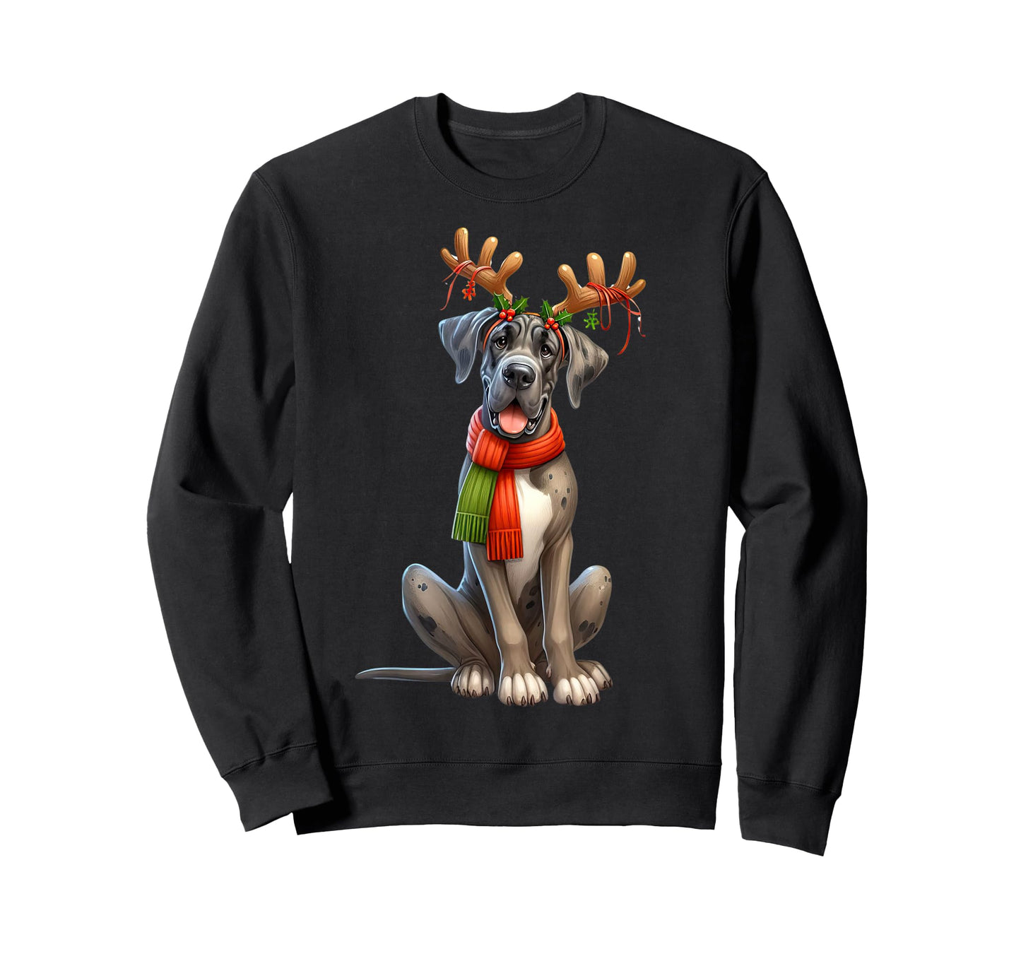 Great Dane Reindeer Santa Hat Xmas Lights Christmas Xmas Dog T-Shirt