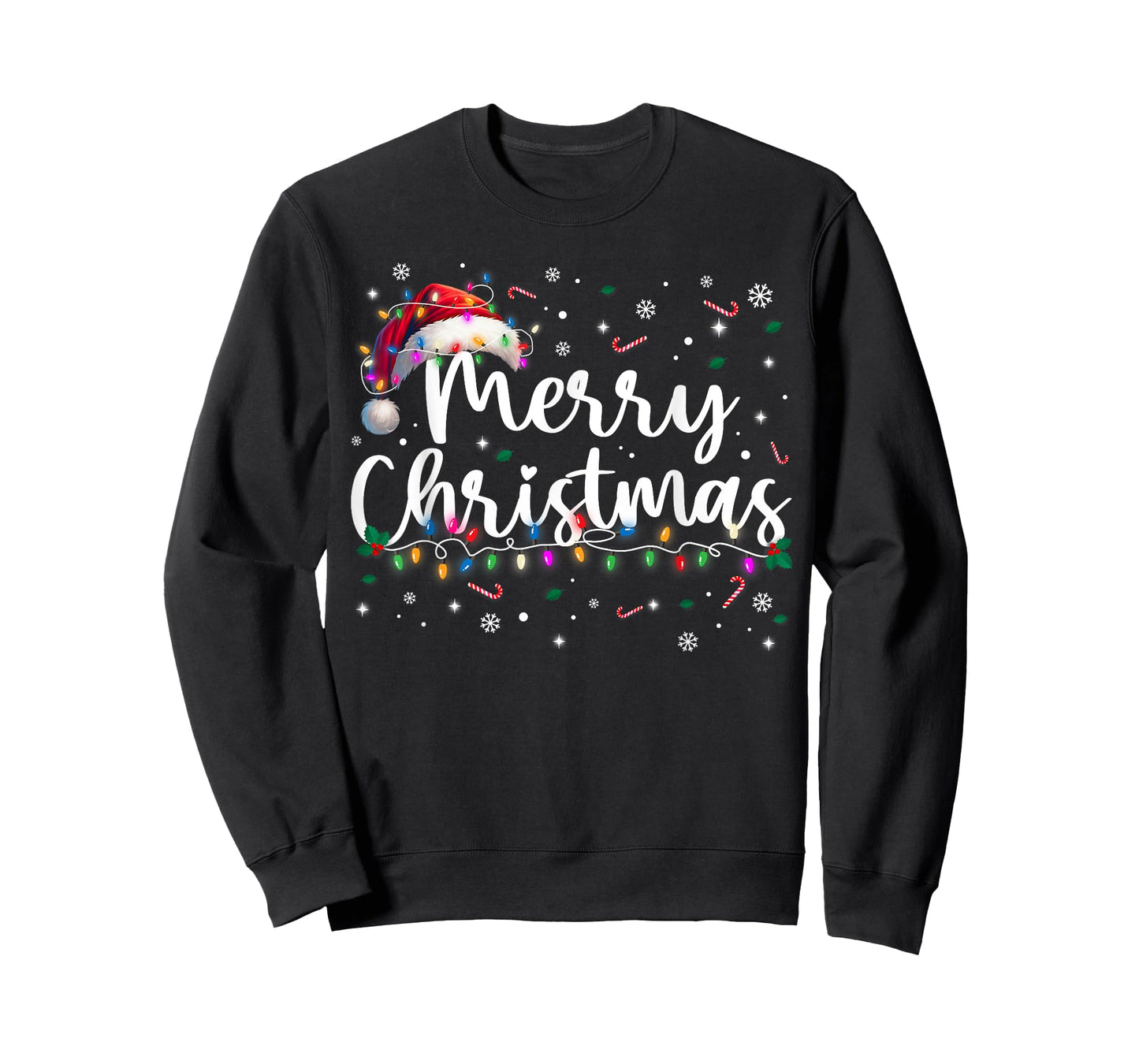 Merry Christmas Lights Santa Hat Xmas Family Men Women T-Shirt