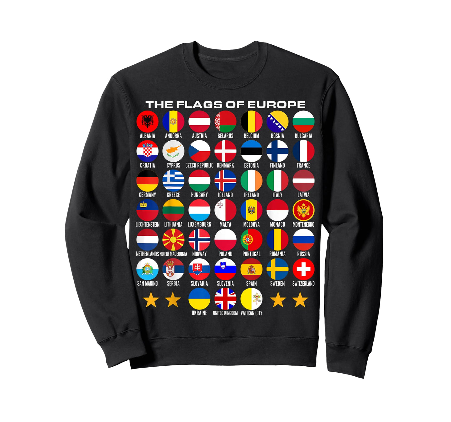 Flags of Europe 45 Countries Flags of European Geography T-Shirt