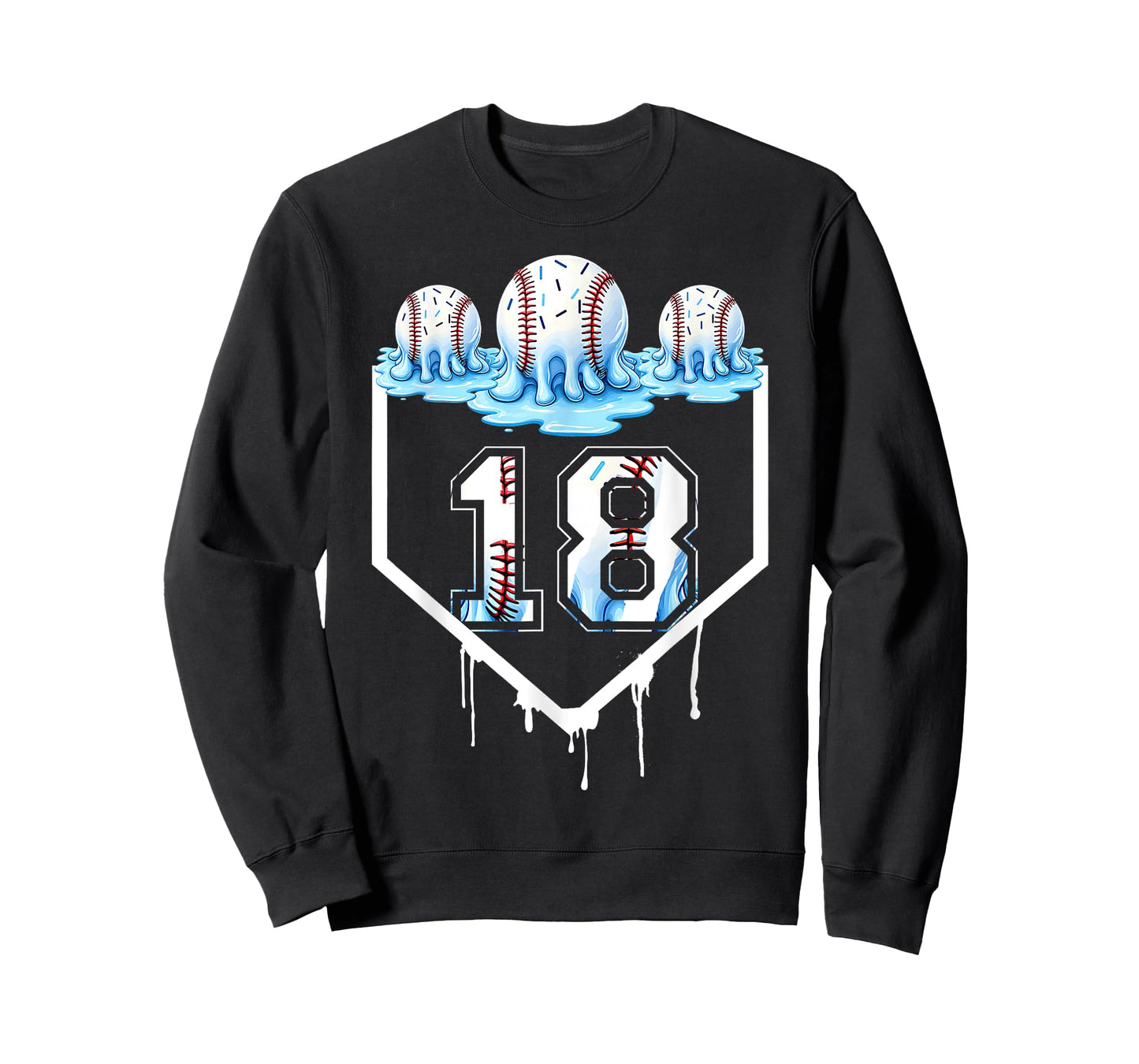 18th Birthday Party Ice Cream Drip Baseball Lover 18 Years T-Shirt