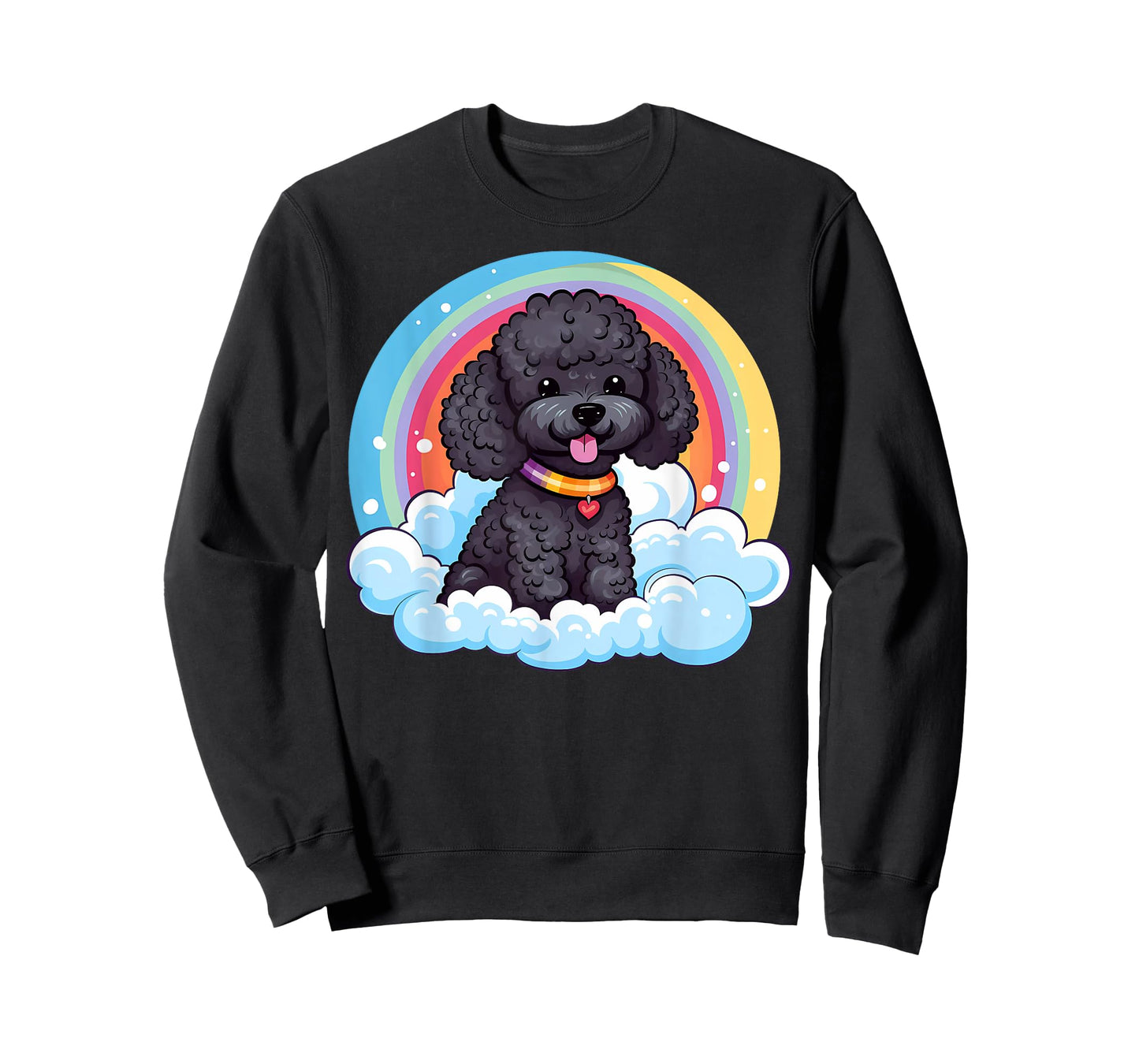 Cute Black Poodle Rainbow Cloud Puppy Dog Kawaii Animals T-Shirt for Men Women Kids