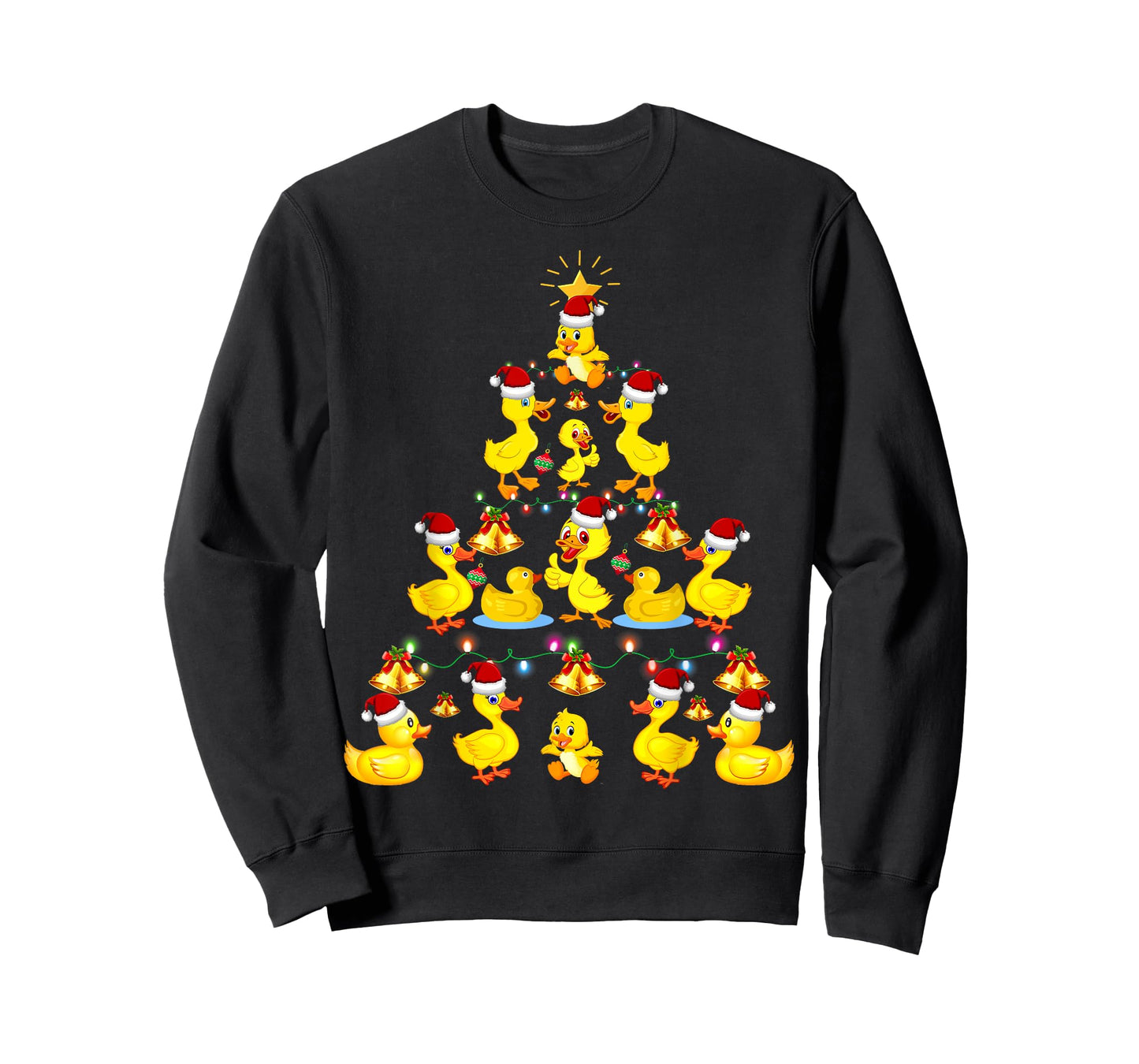 Cute Duck Santa Hat Christmas Tree Lights Holiday Costume T-Shirt