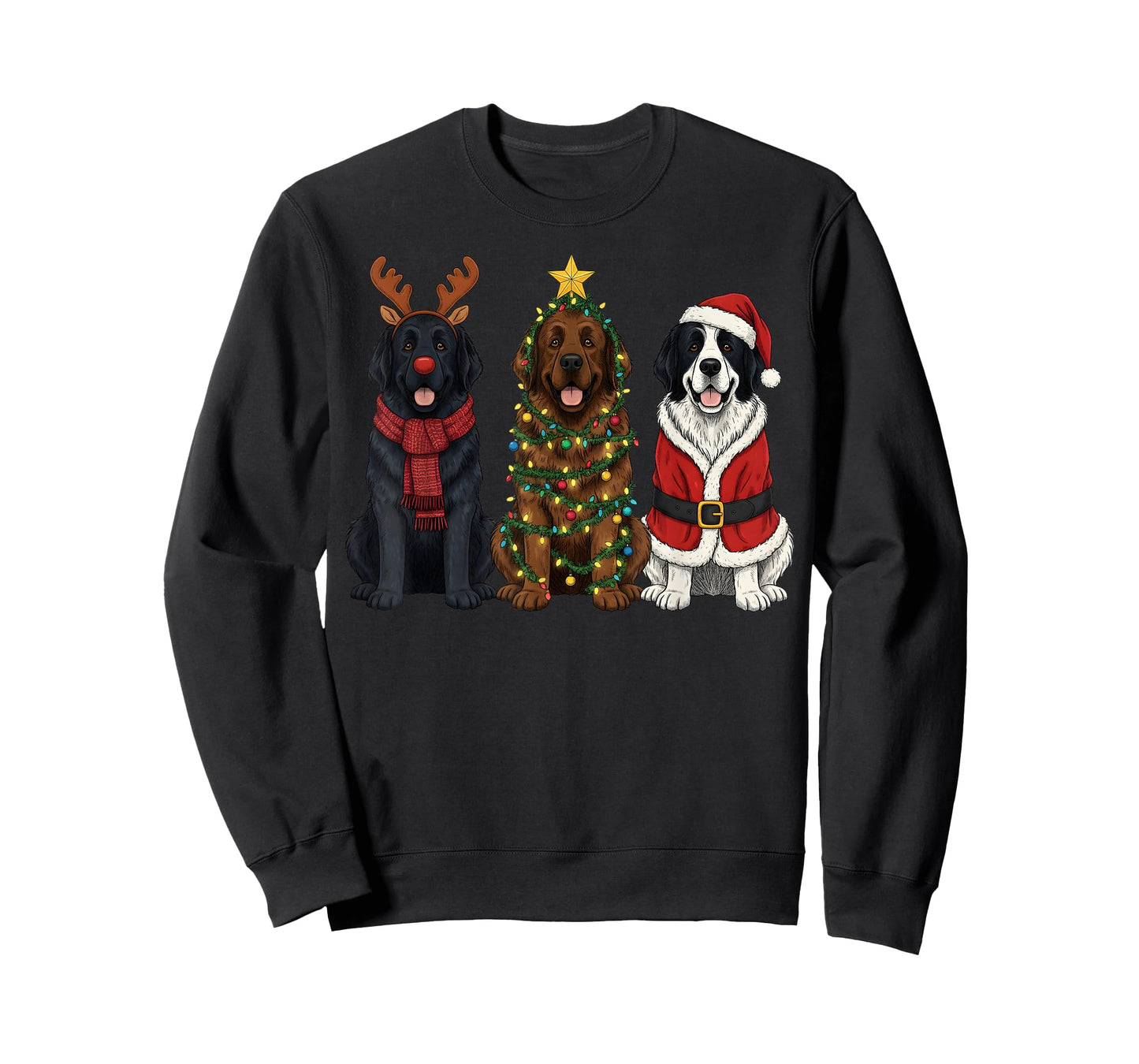 Retro Christmas Newfoundland Dog Lover Santa Reindeer T-Shirt