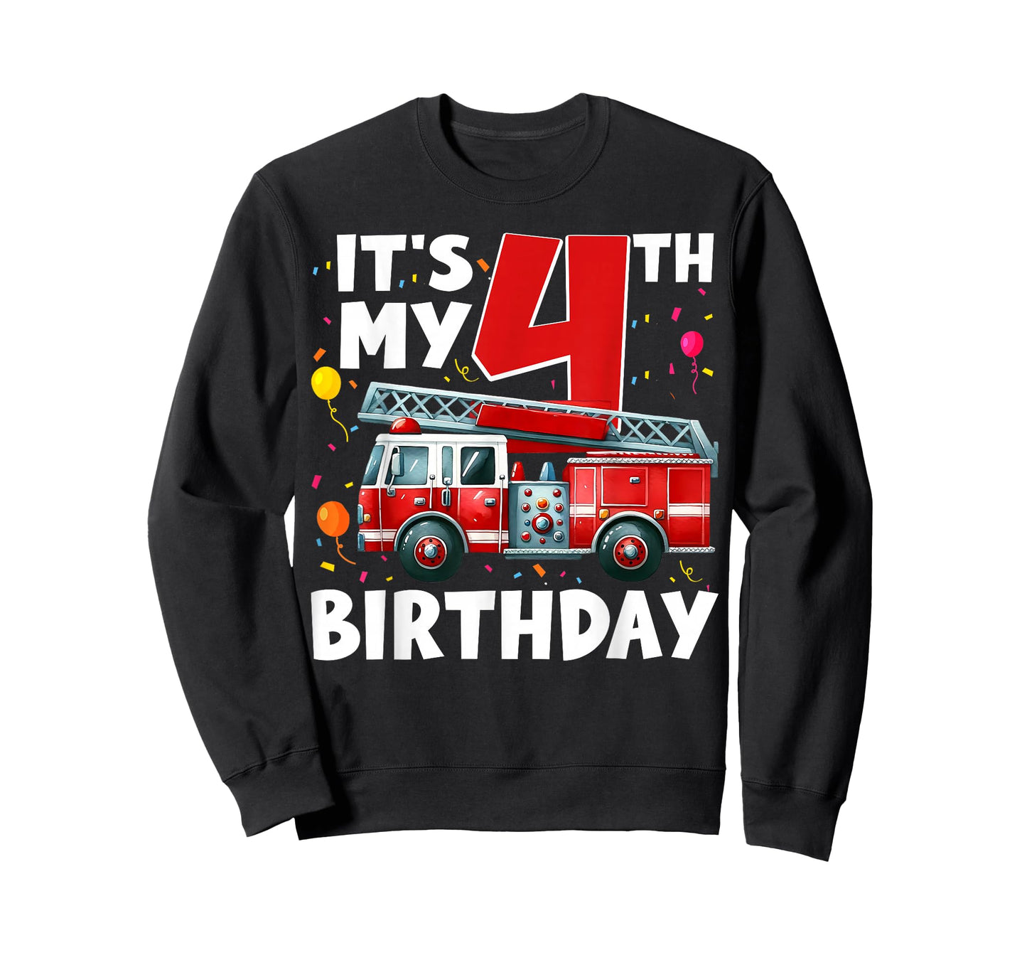 4th Birthday Boy Fire Truck 4 Year Old Toddler Firefighter T-Shirt