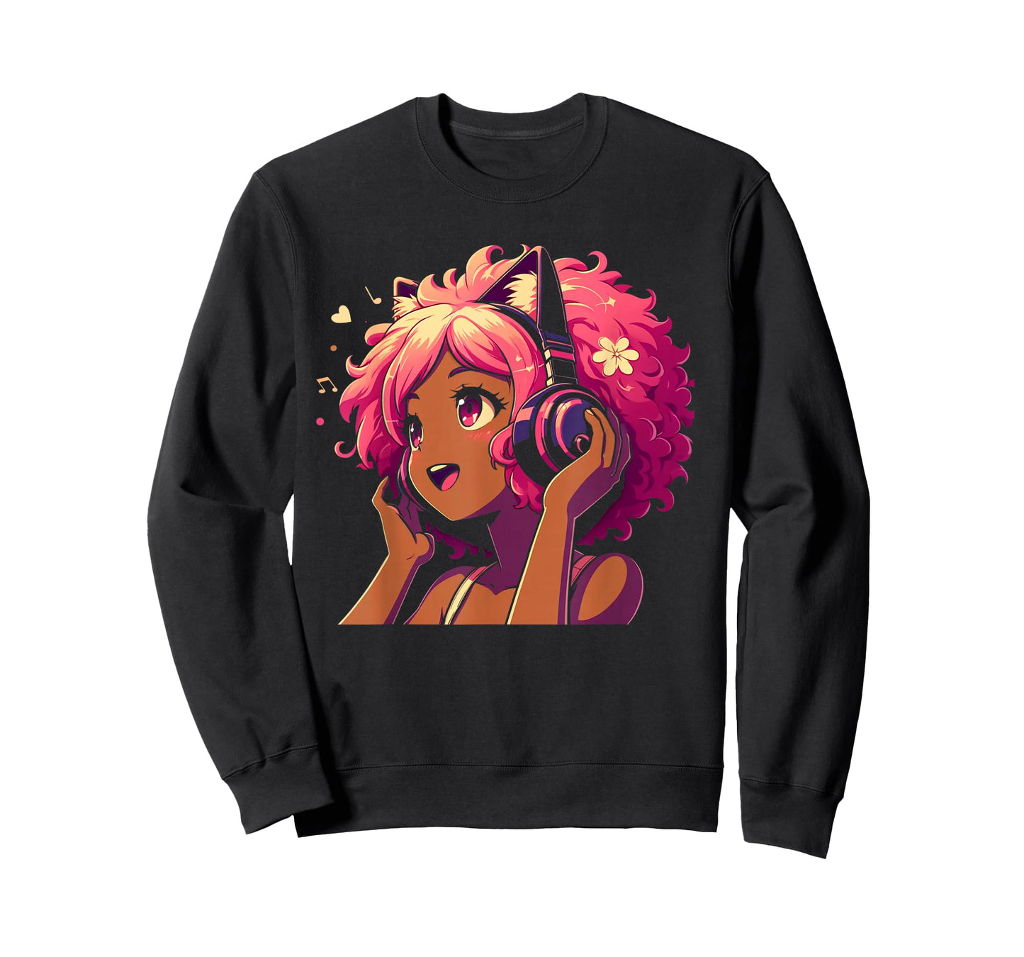 Anime and Music Black Girl Anime Merch Afro African American T-Shirt
