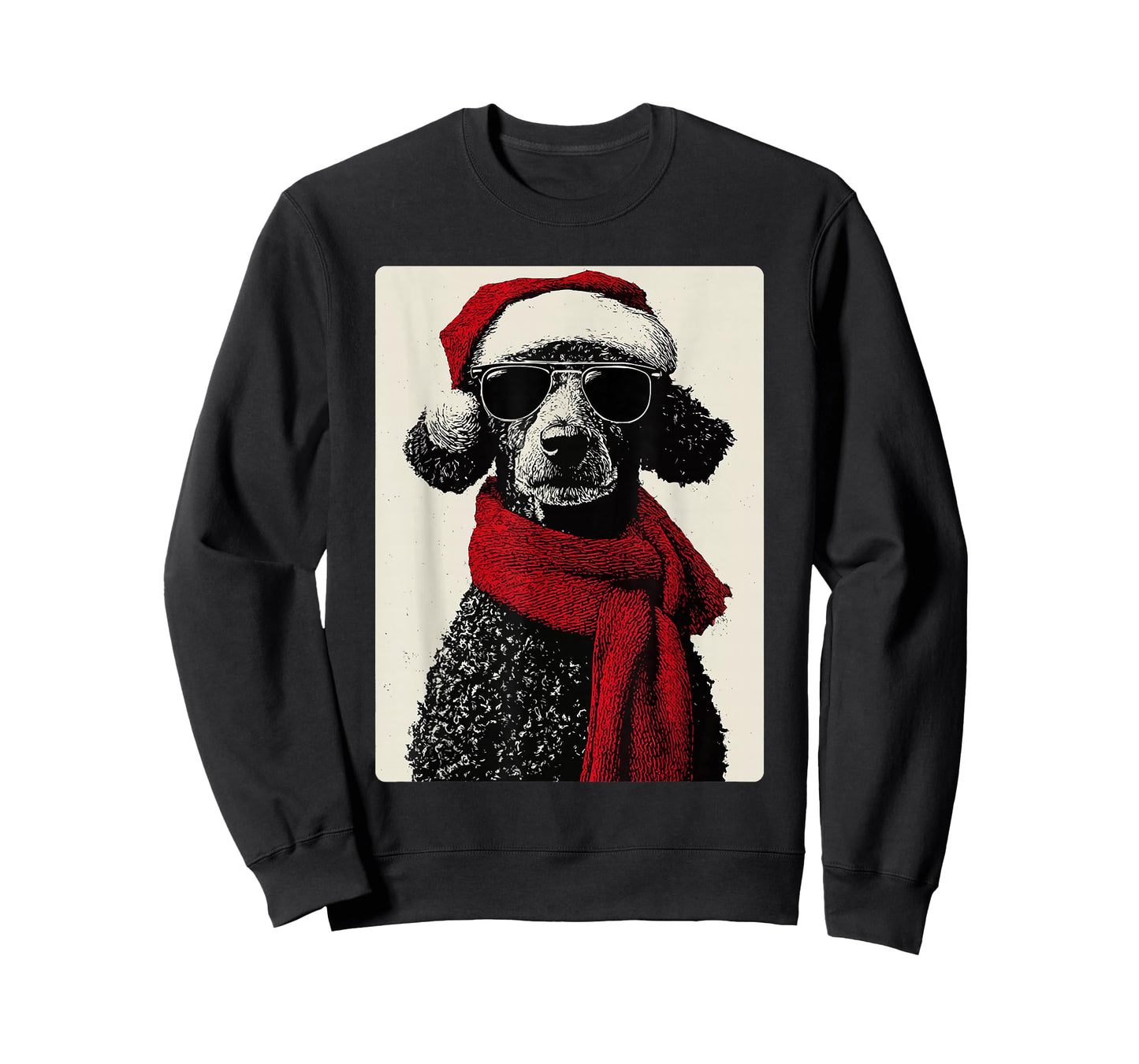 Christmas Poodle with Sunglasses Santa Hat Funny Winter Dog T-Shirt