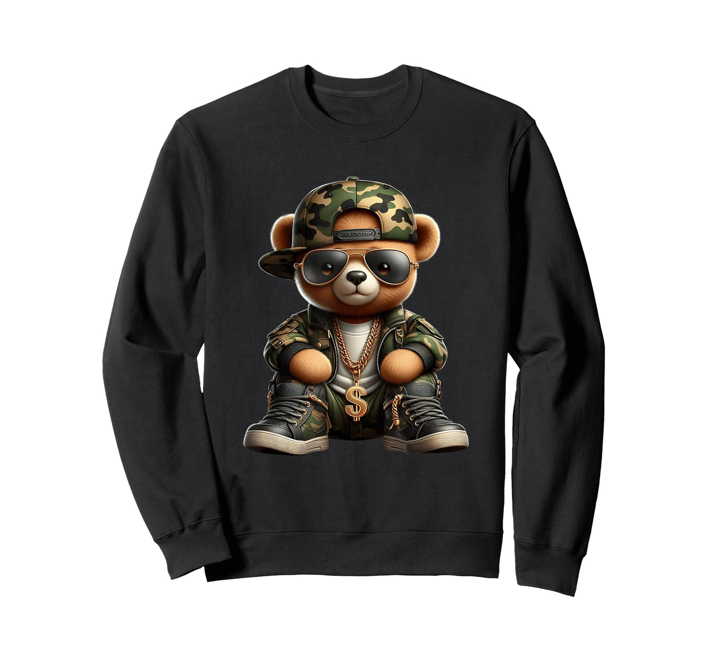 Camo Hip Hop Teddy Bear Camouflage Gangsta Streetwear Hustle T-Shirt