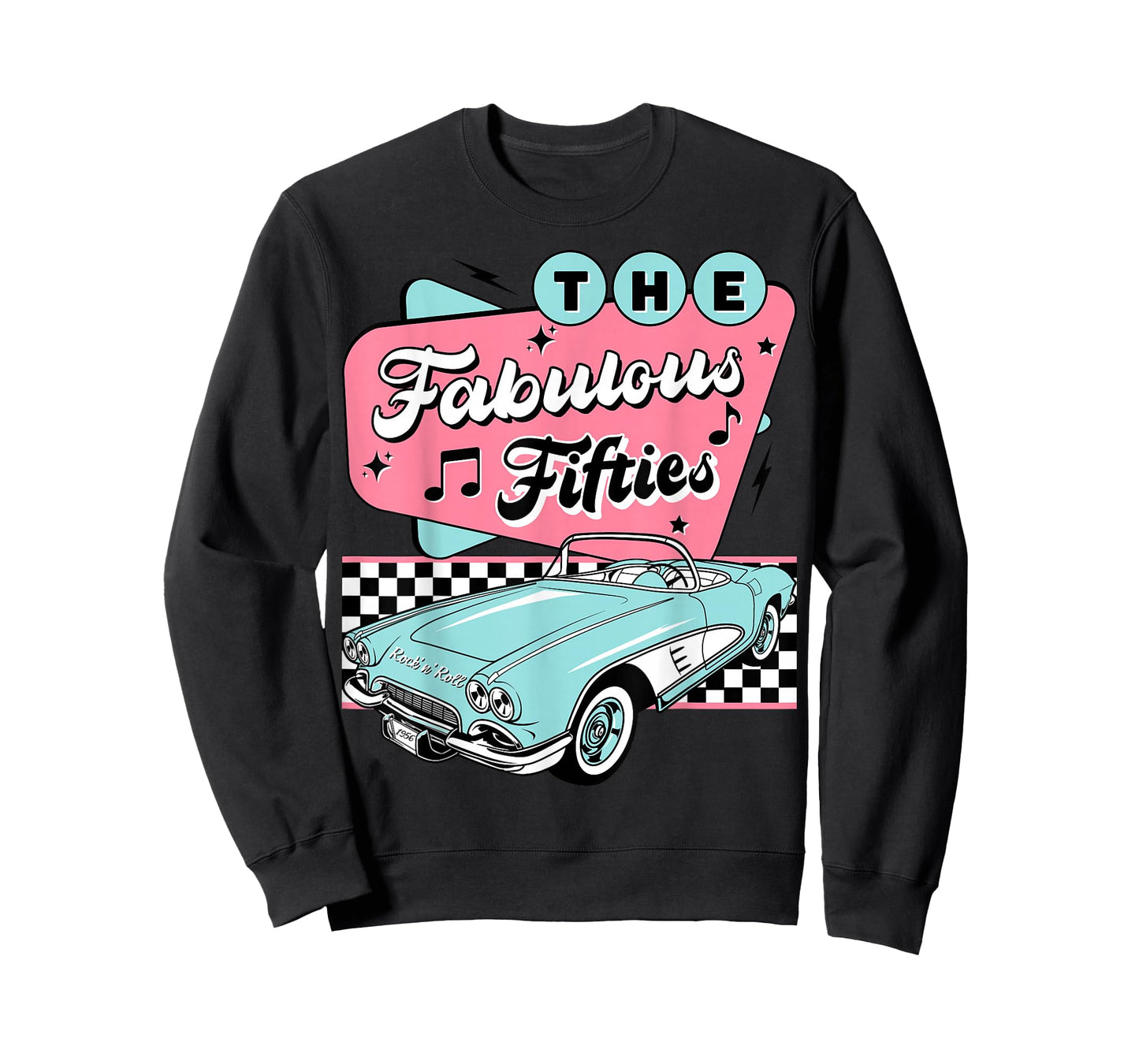 The Fifties 1950s Car Music Checkerboard Rockabilly Sock Hop T-Shirt