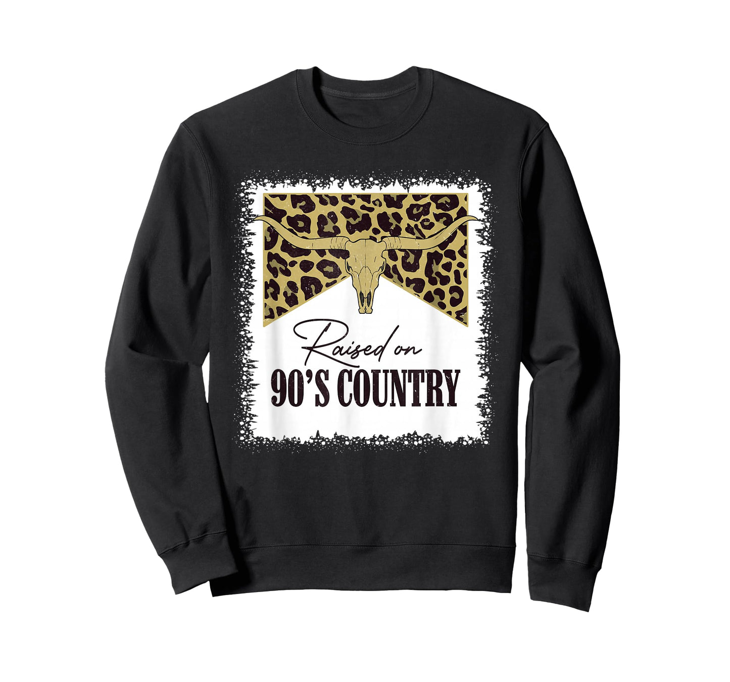 Raised On 90's Country Vintage Bull Skull Leopard Bleached T-Shirt