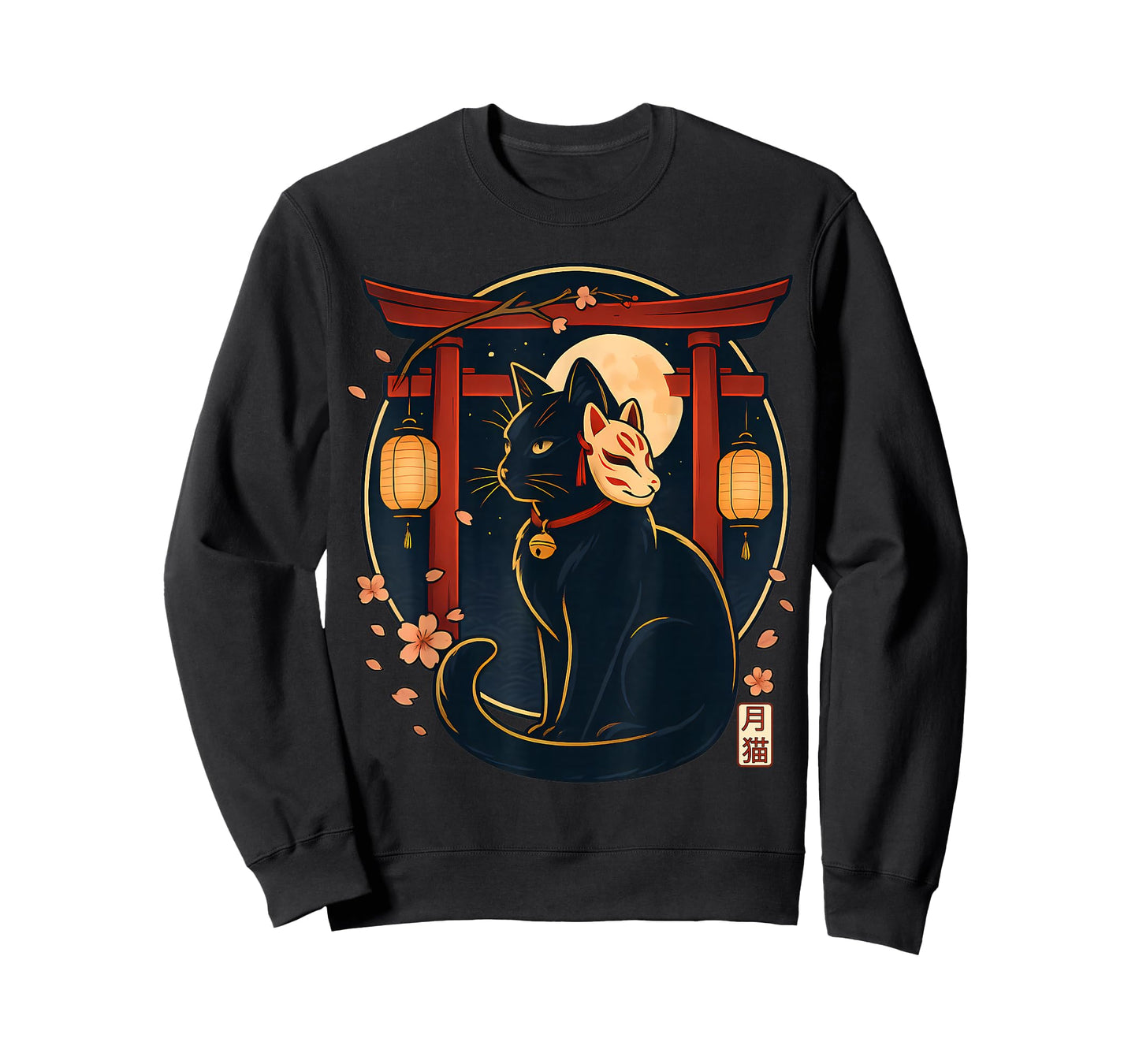 Kawaii Japanese Cat Kitsune Mask Torii Lantern Funny Cat T-Shirt