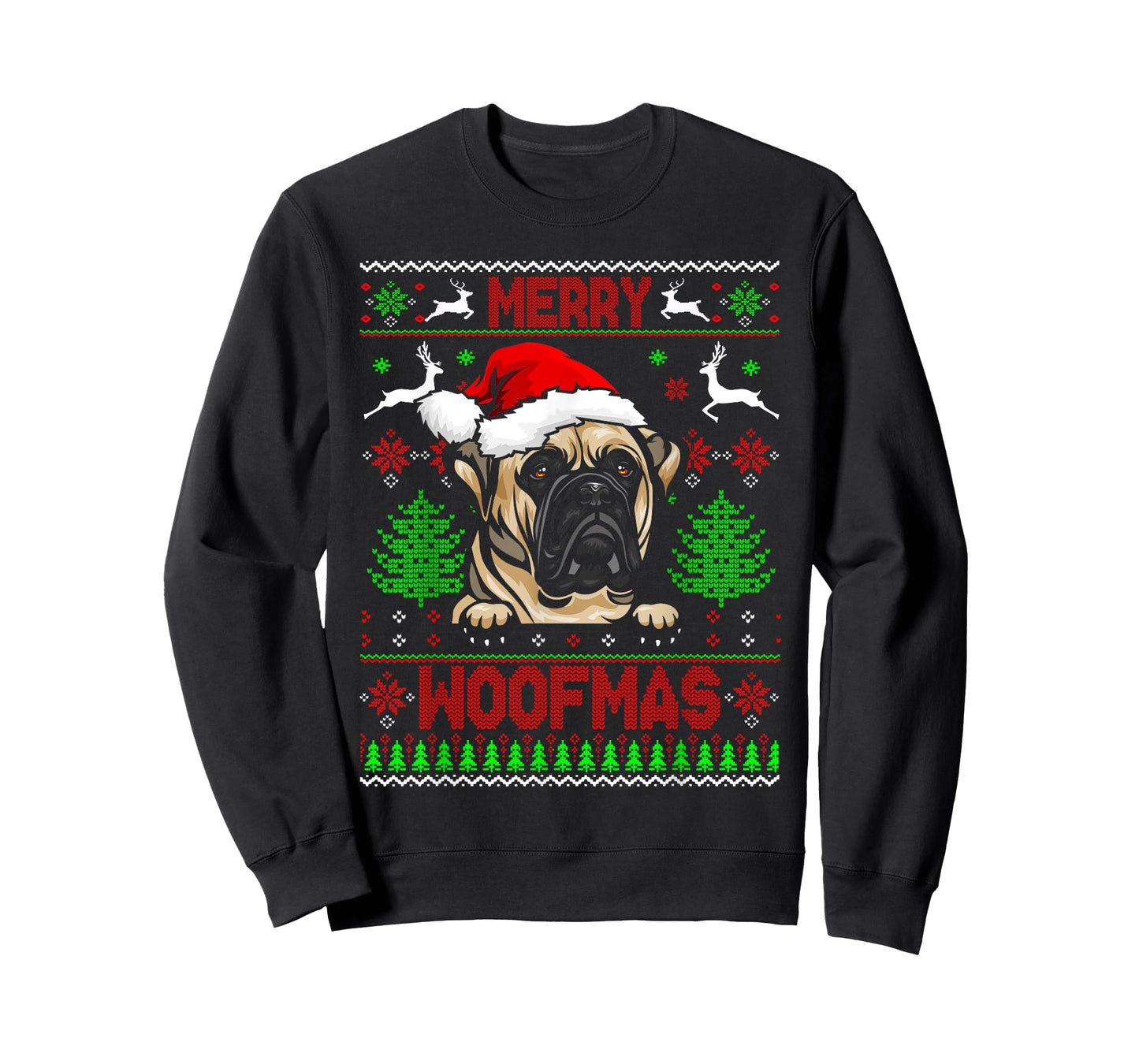 Merry Woofmas Christmas Santa Bull Mastiff Lover Sweater T-Shirt