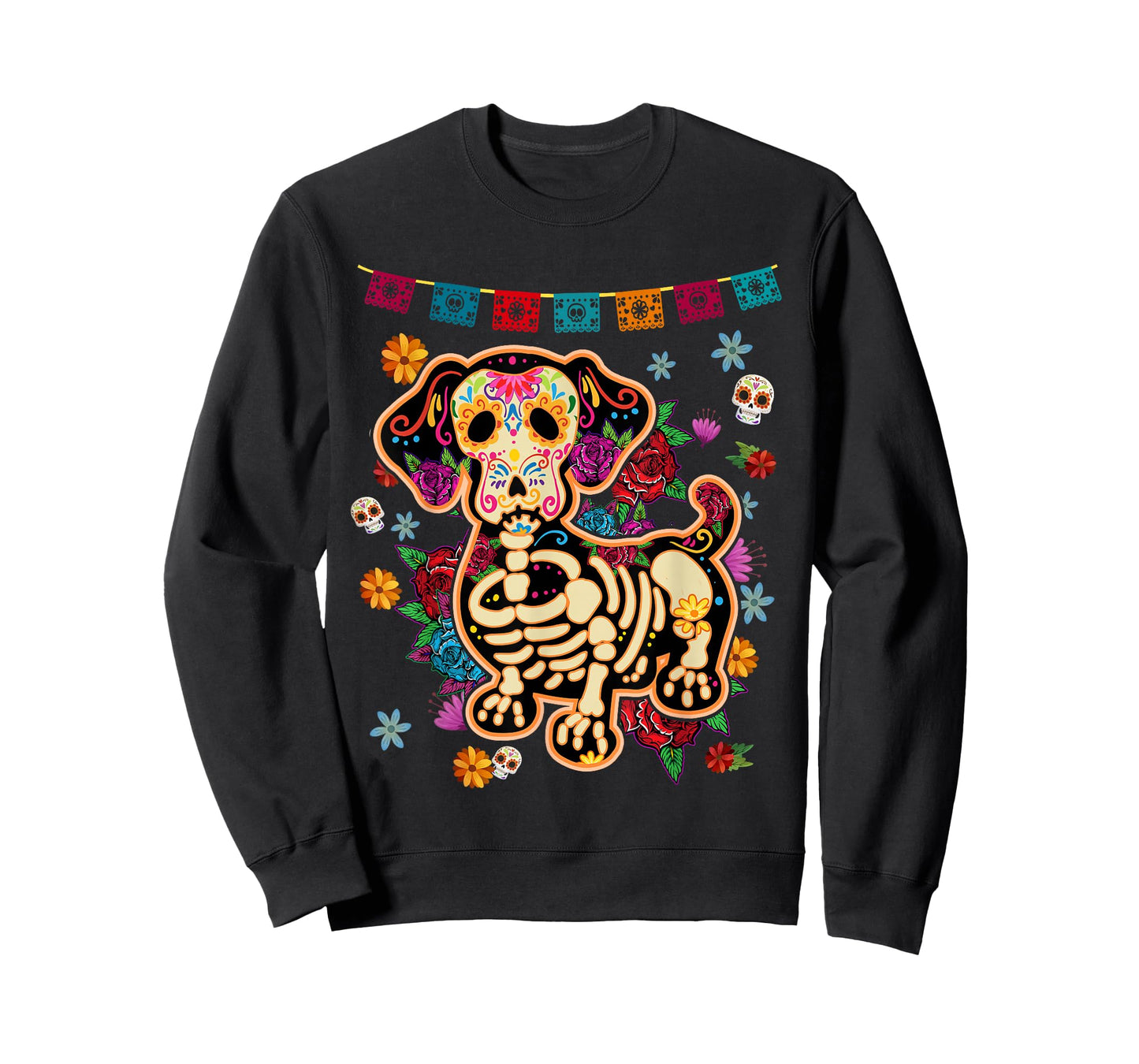 Sugar Skull Mexican Dachshund Bone Halloween Day of The Dead T-Shirt