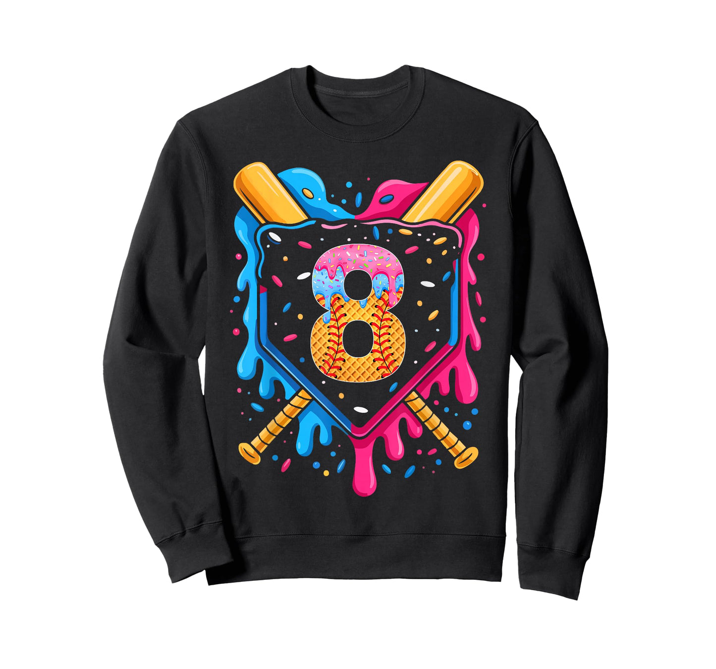 Baseball 8 Year Old 8th Birthday Ice Cream Baseball Drip T-Shirt