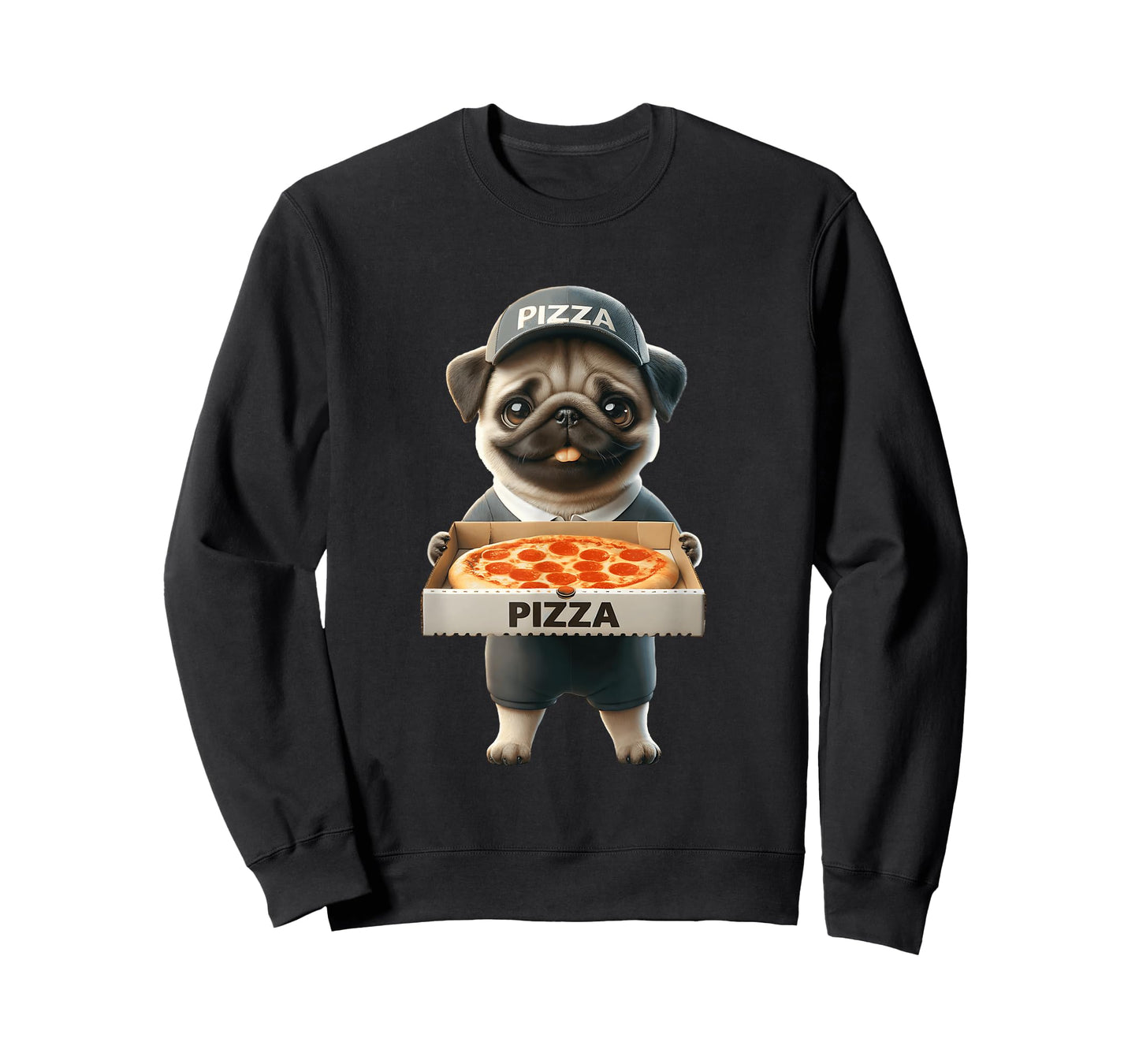 Pizza Delivery Pug with Pizza Box Pet Dog Lover Cartoon T-Shirt