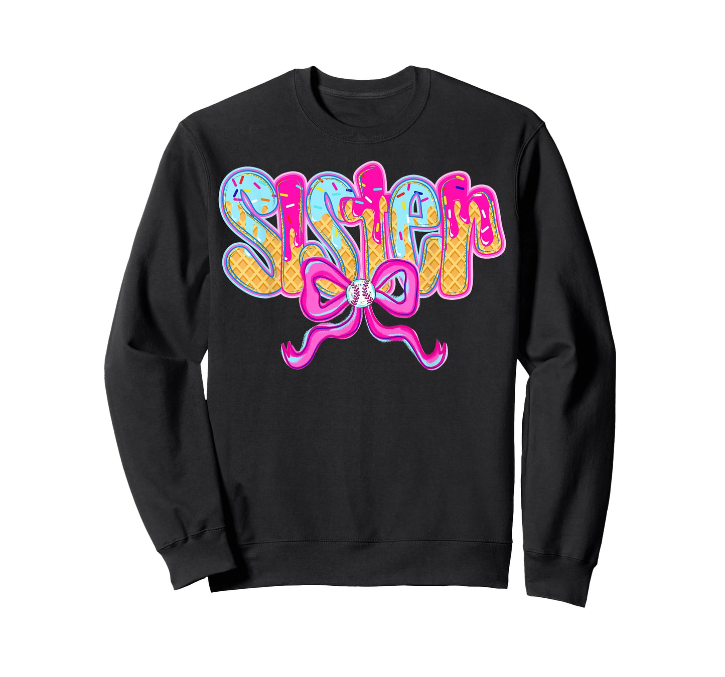 Baseball Sister Drip Ice Cream Baseball Bow Game Day T-Shirt