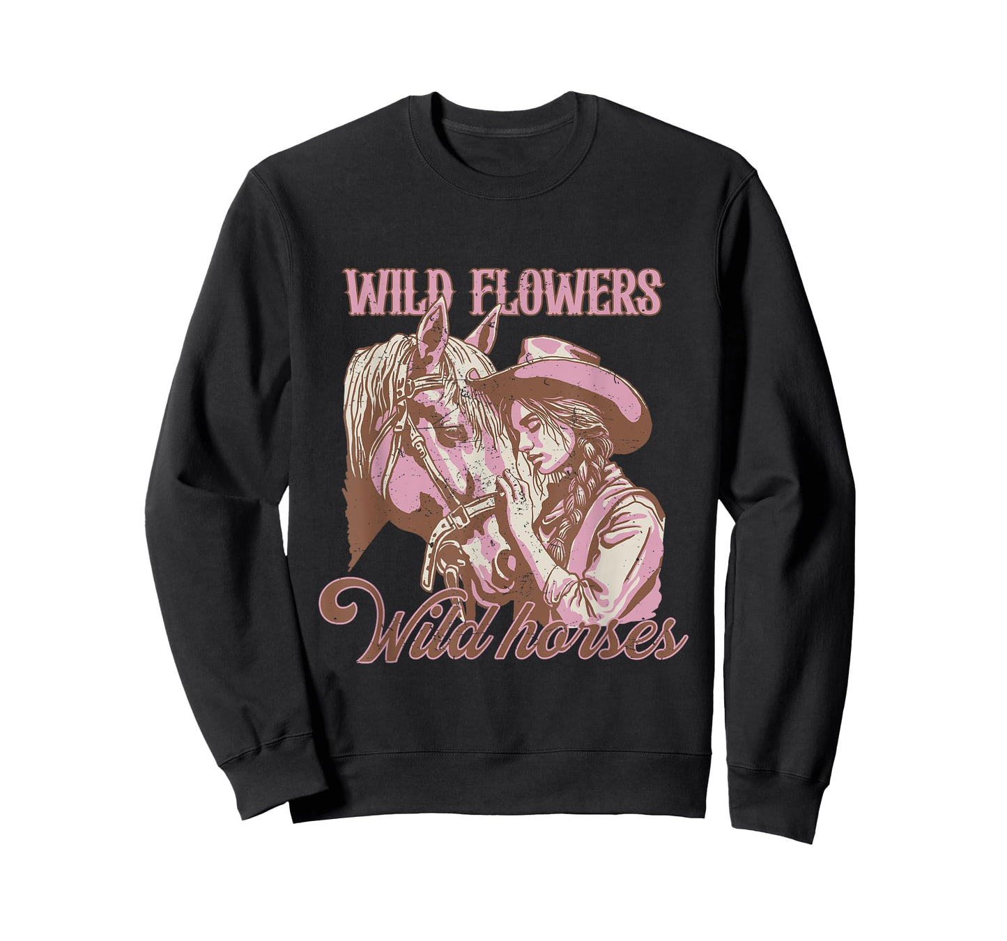 Cowgirl With Horse Wild Flowers Wild Horses Western Vintage T-Shirt