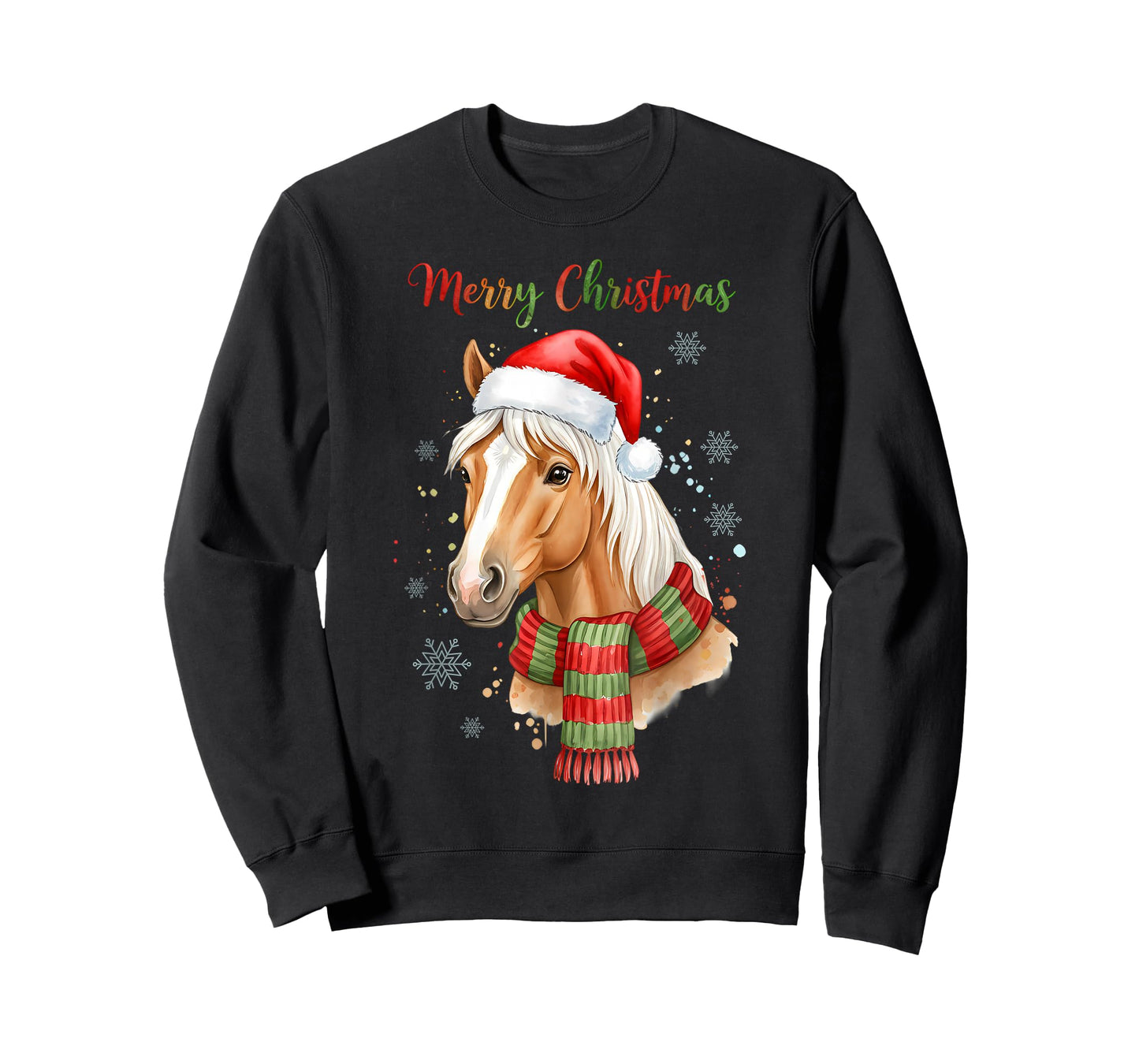 Horse Santa Hat Christmas Lights Family Matching Winter Xmas T-Shirt