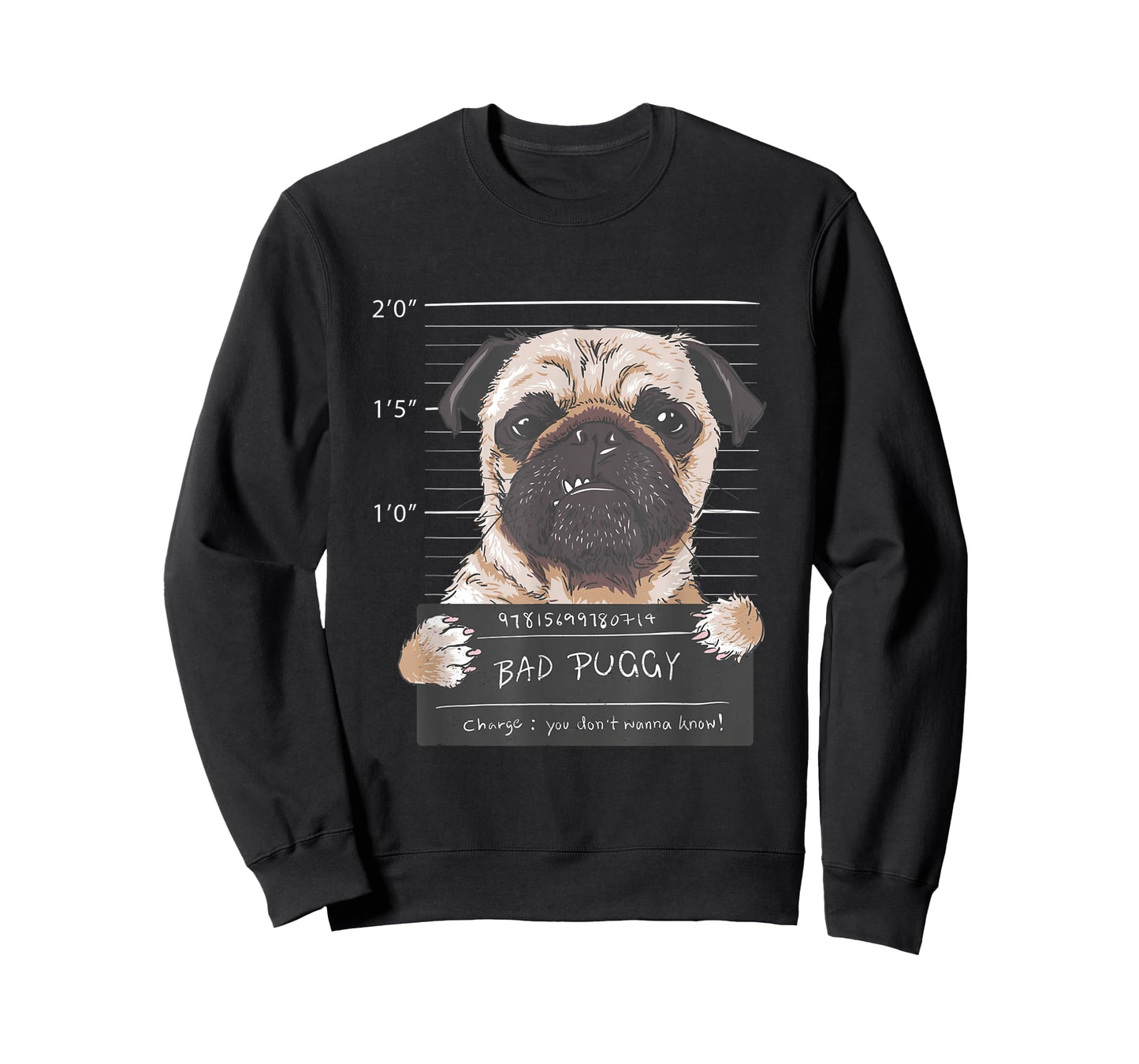 Cute Pug Mugshot Bad Puggy Puppy Humor Funny Dog T-Shirt