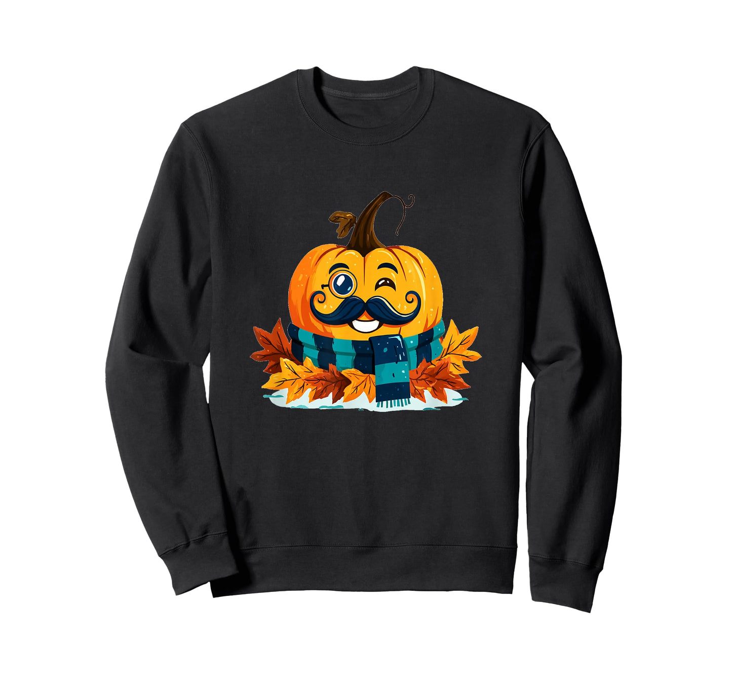 Funny Fall Pumpkin with Beard and Autumn Leaves T-Shirt