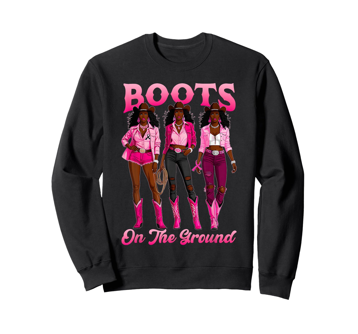 Boots On The Ground Pink Cowgirl Breast Cancer Western Women T-Shirt