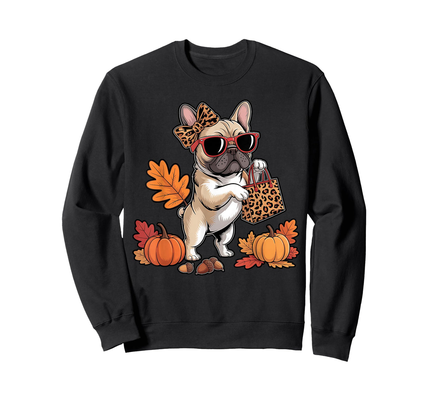 French Bulldog with Sunglasses Bow Leopard Thanksgiving T-Shirt