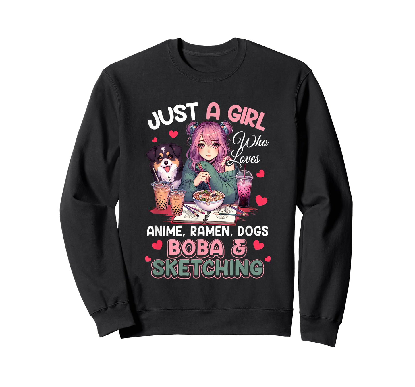 Just Girl Who Loves Anime Ramen Dogs Boba Sketching Japan T-Shirt