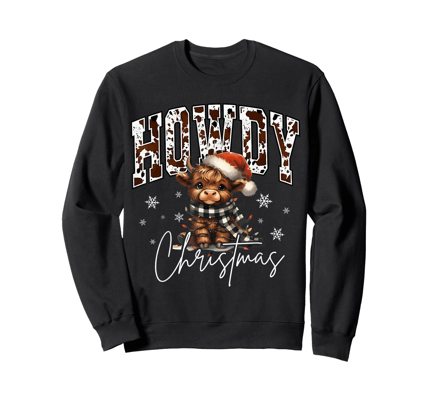Retro Howdy Christmas Western Cow Santa Hat Xmas Lights T-Shirt