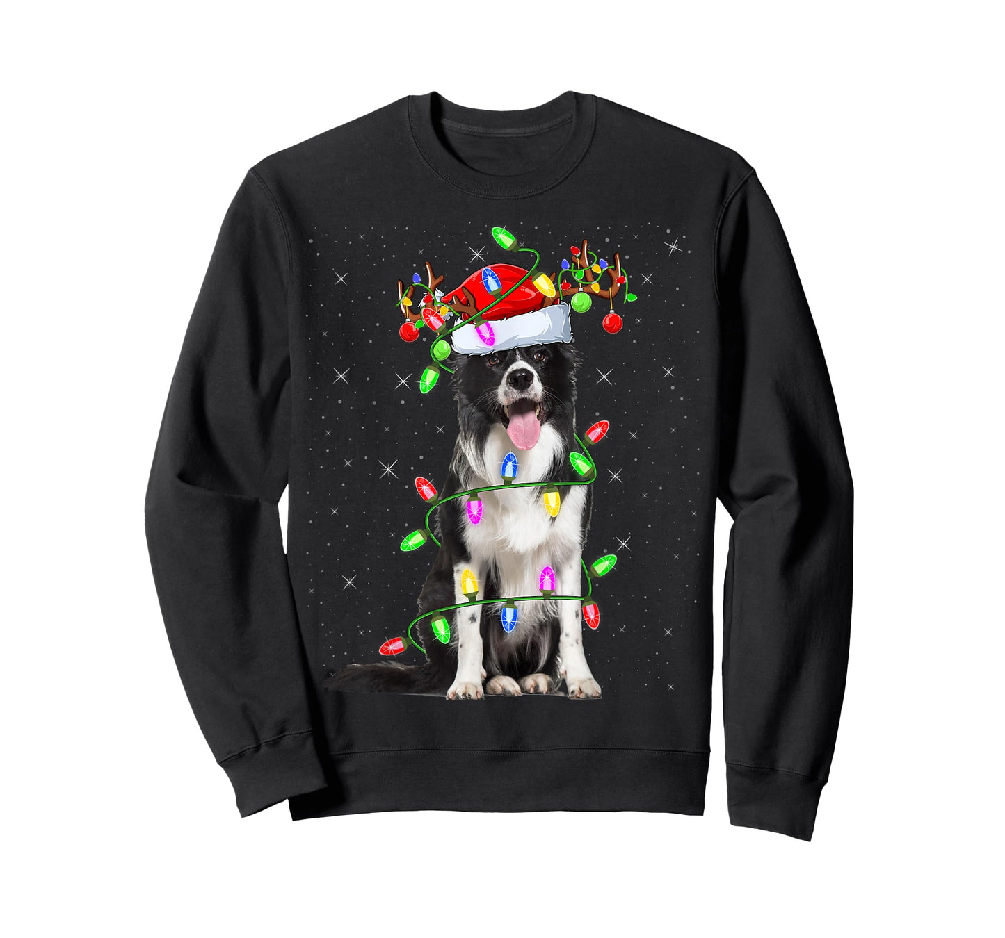 Xmas Holiday Lighting Santa Border Collie Dog Christmas T-Shirt