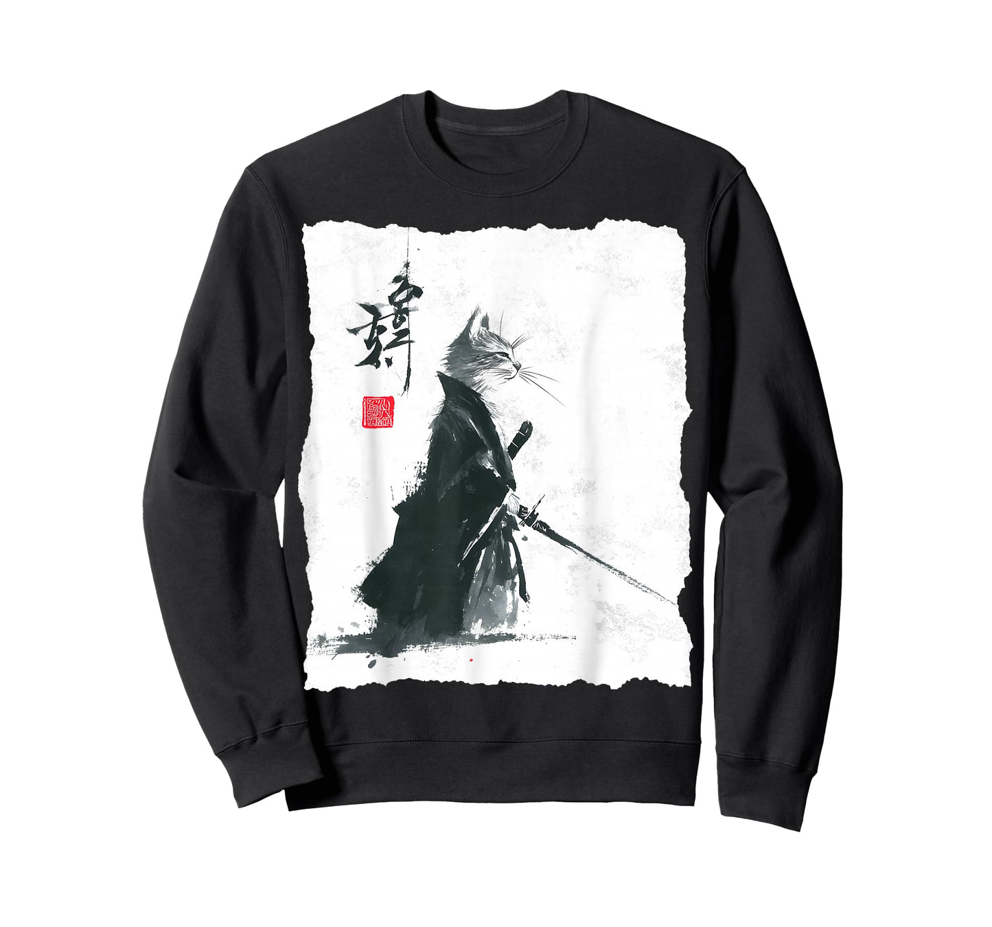 Samurai Cat Ink Art Japanese Style Ukiyo-e Warrior Katana T-Shirt