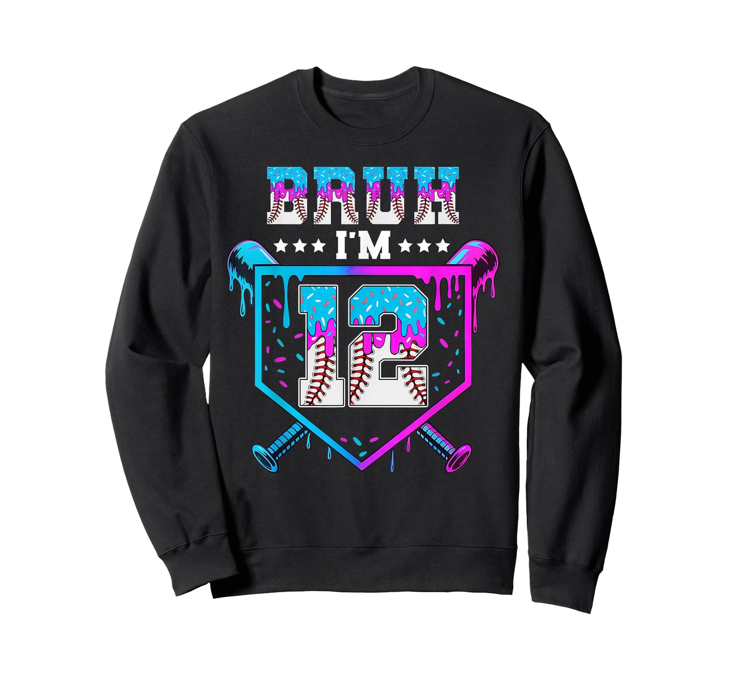 Bruh 12th Birthday Boy Baseball Ice Cream Drip 12 Year Old T-Shirt
