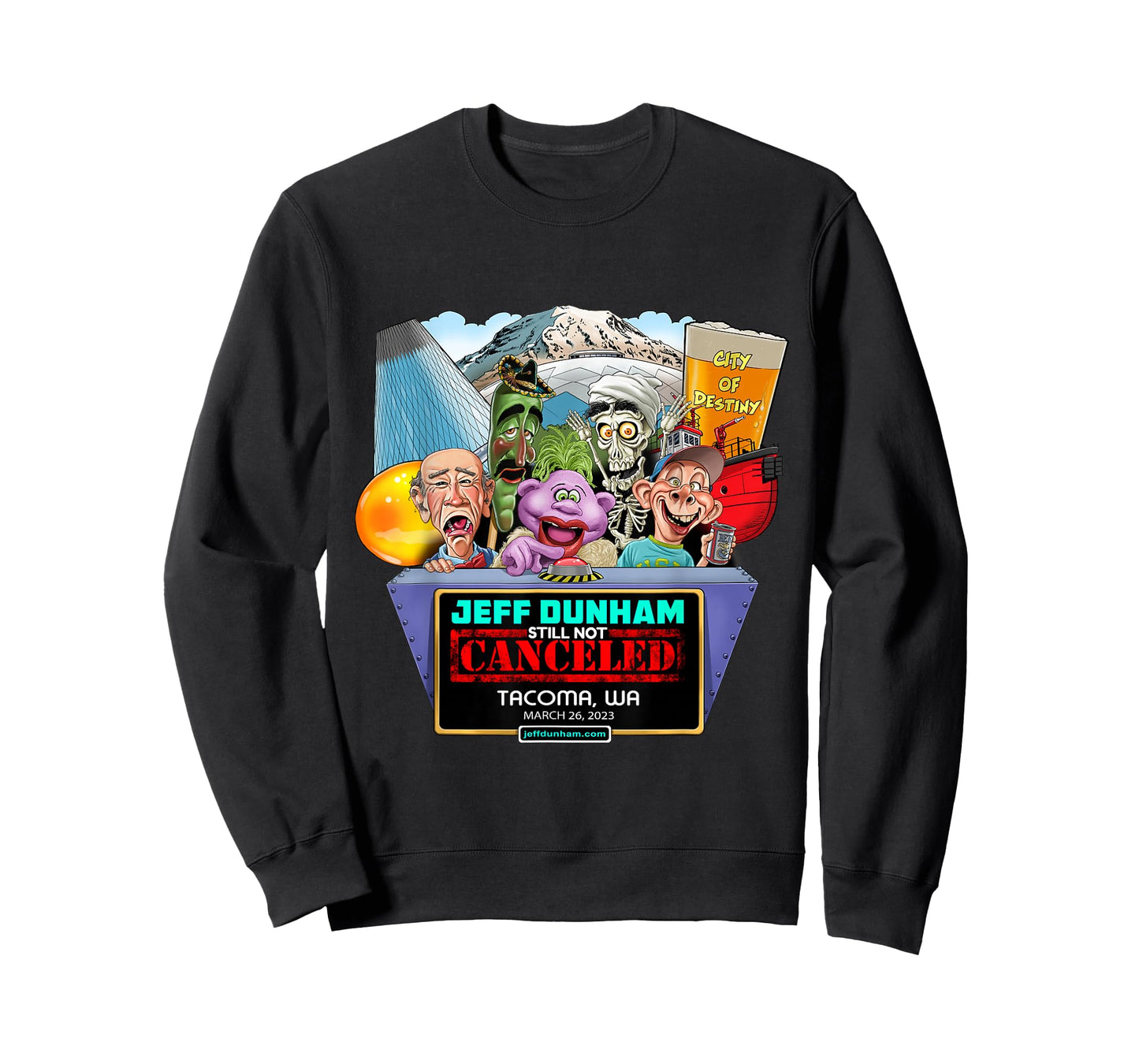 Jeff Dunham Tacoma 2023 Black T-Shirt - Classic Fit, Cotton, Short Sleeve