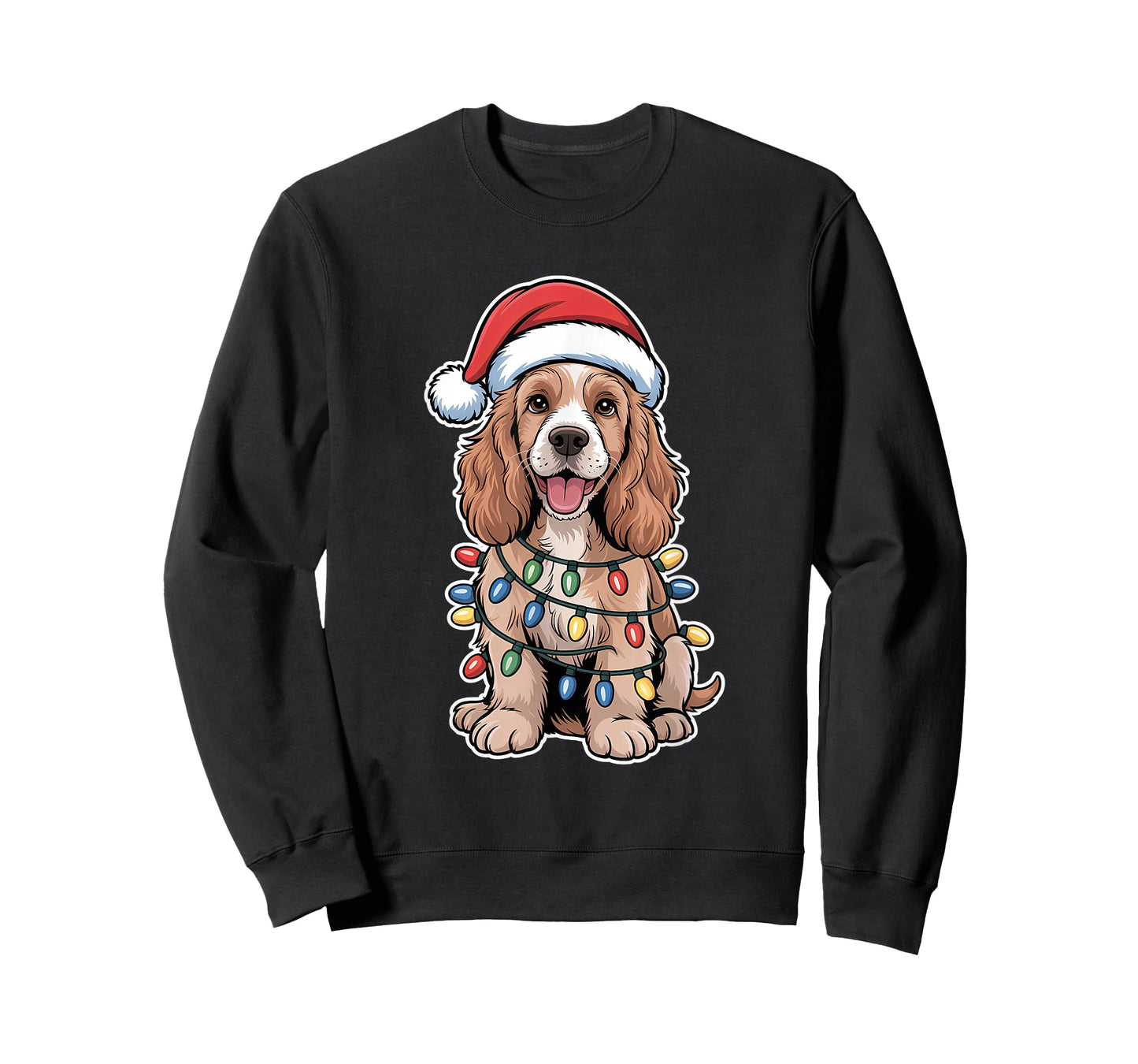 English Cocker Spaniel Wrapped in Christmas Lights T-Shirt