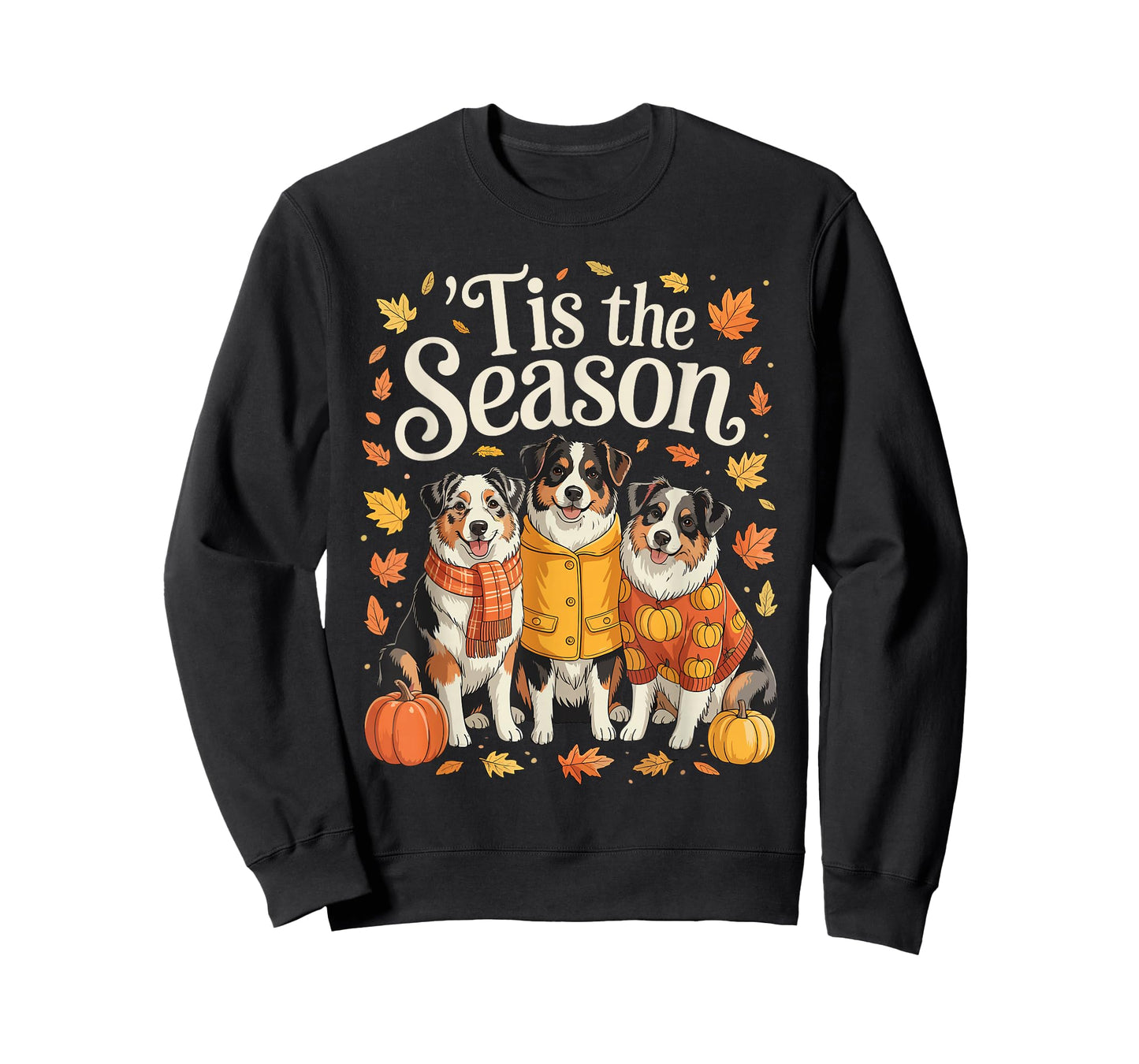 Tis The Season Australian Shepherd Fall Autumn Pumpkin Dog T-Shirt