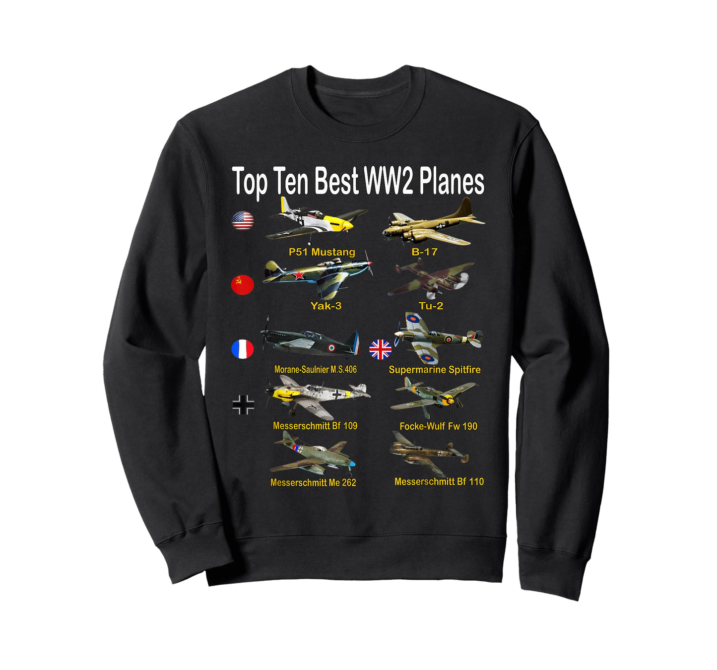 Ten Best WW2 Military Aircraft Fighters & Bombers Model T-Shirt