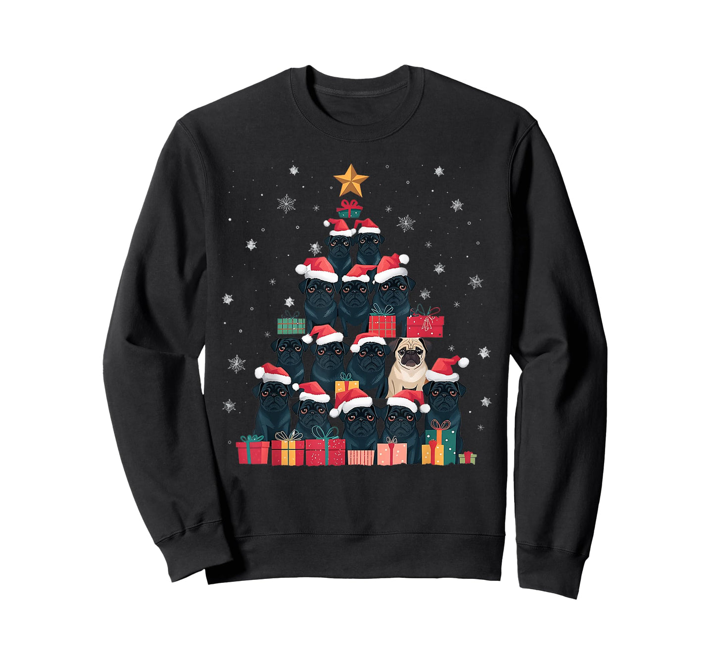 Black Pug Christmas Tree Dog Santa Xmas Merry Dogmas T-Shirt