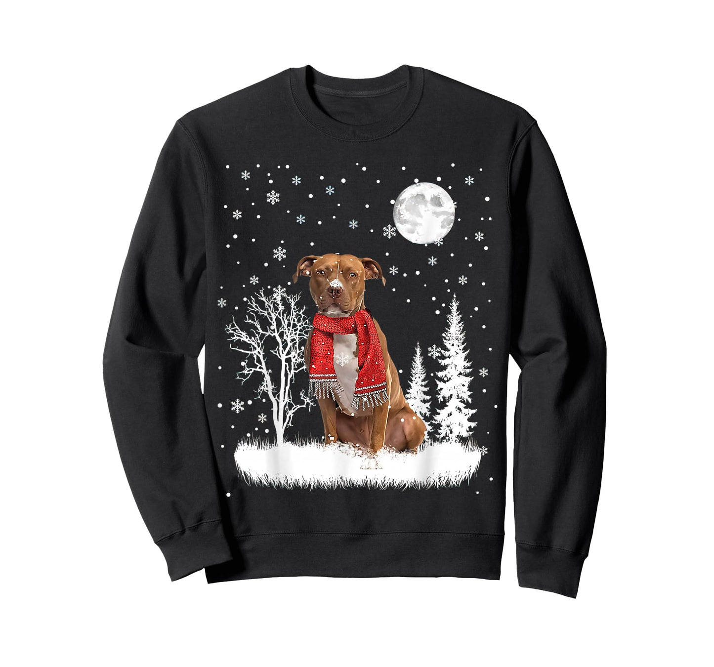 Pitbull Under Moonlight Snow Christmas Pajama T-Shirt